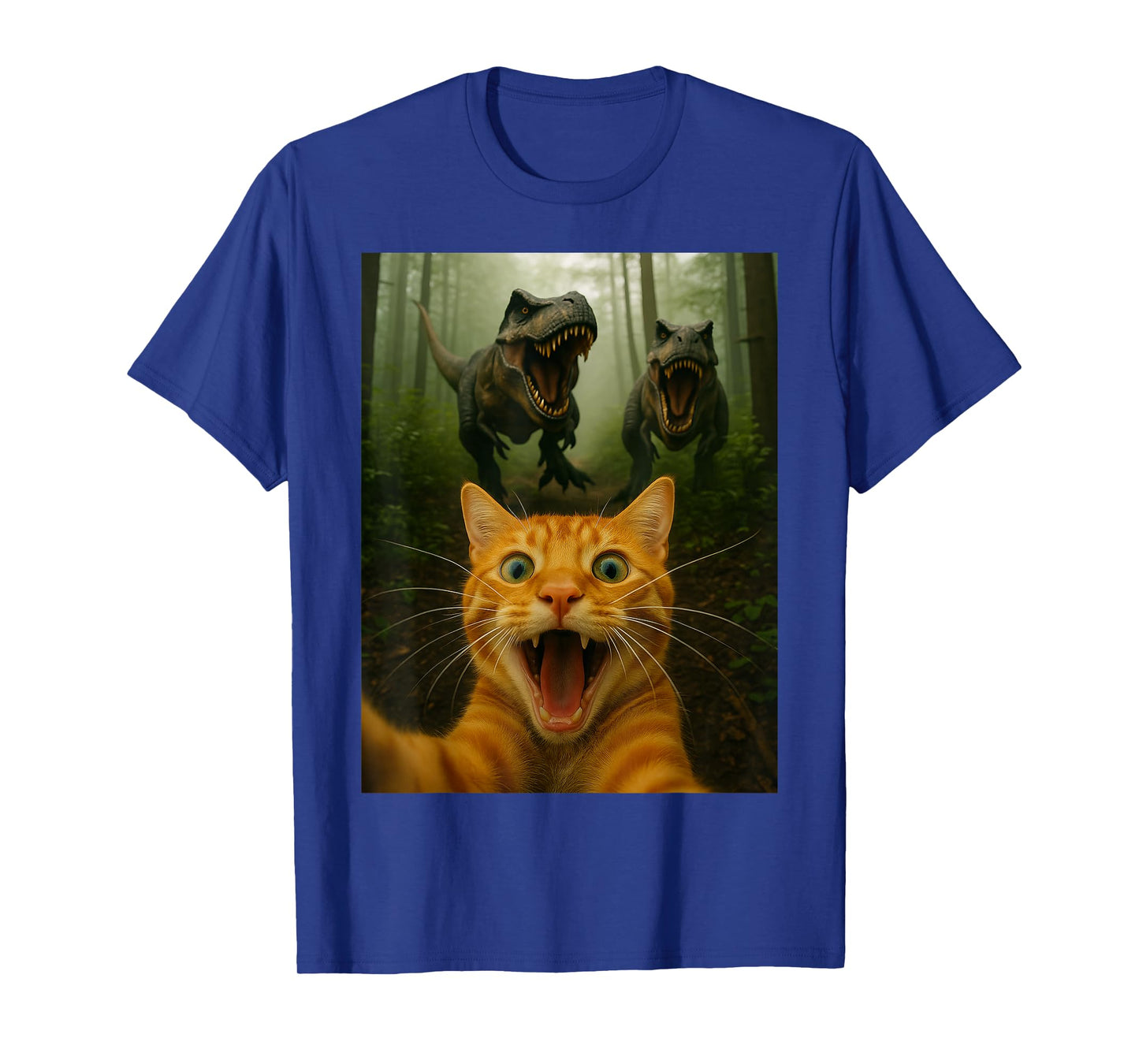 Funny Cat Selfie With T-Rex Dinosaur Cat Gift Kids Men Women T-Shirt