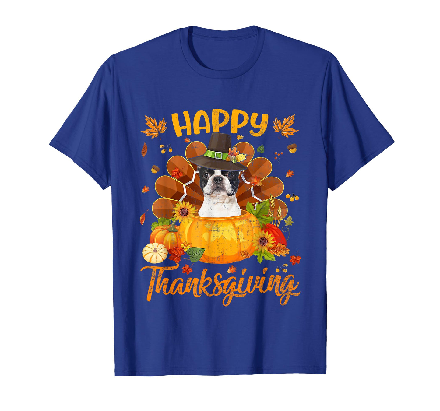 Happy Thanksgiving Boston Terrier Dog Turkey Pumpkin T-Shirt
