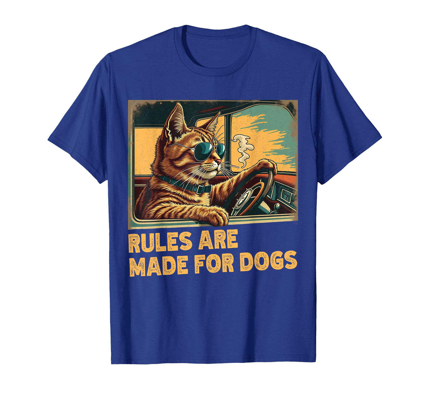 Sarcastic Cat Driving a Car Rules Are Made For Dogs Funny T-Shirt