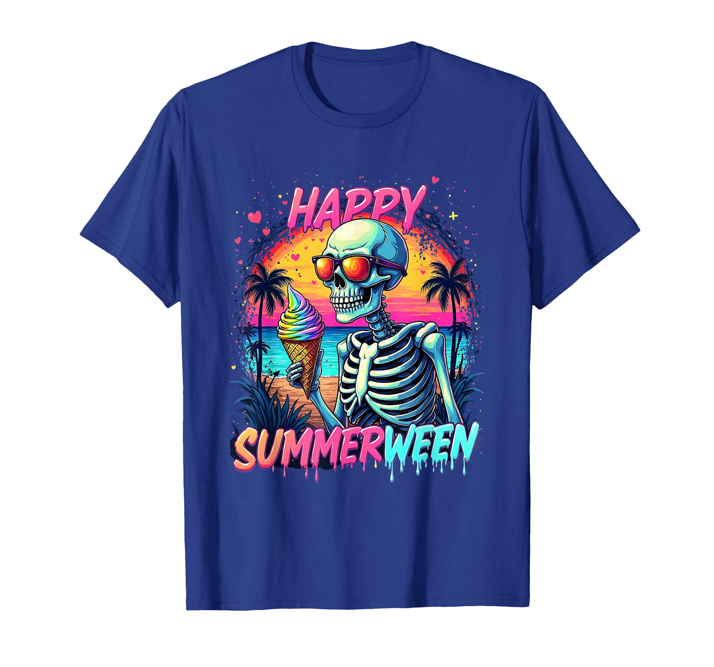 Summer Watermelon Jack-o-lantern Happy Summerween Skeleton T-Shirt