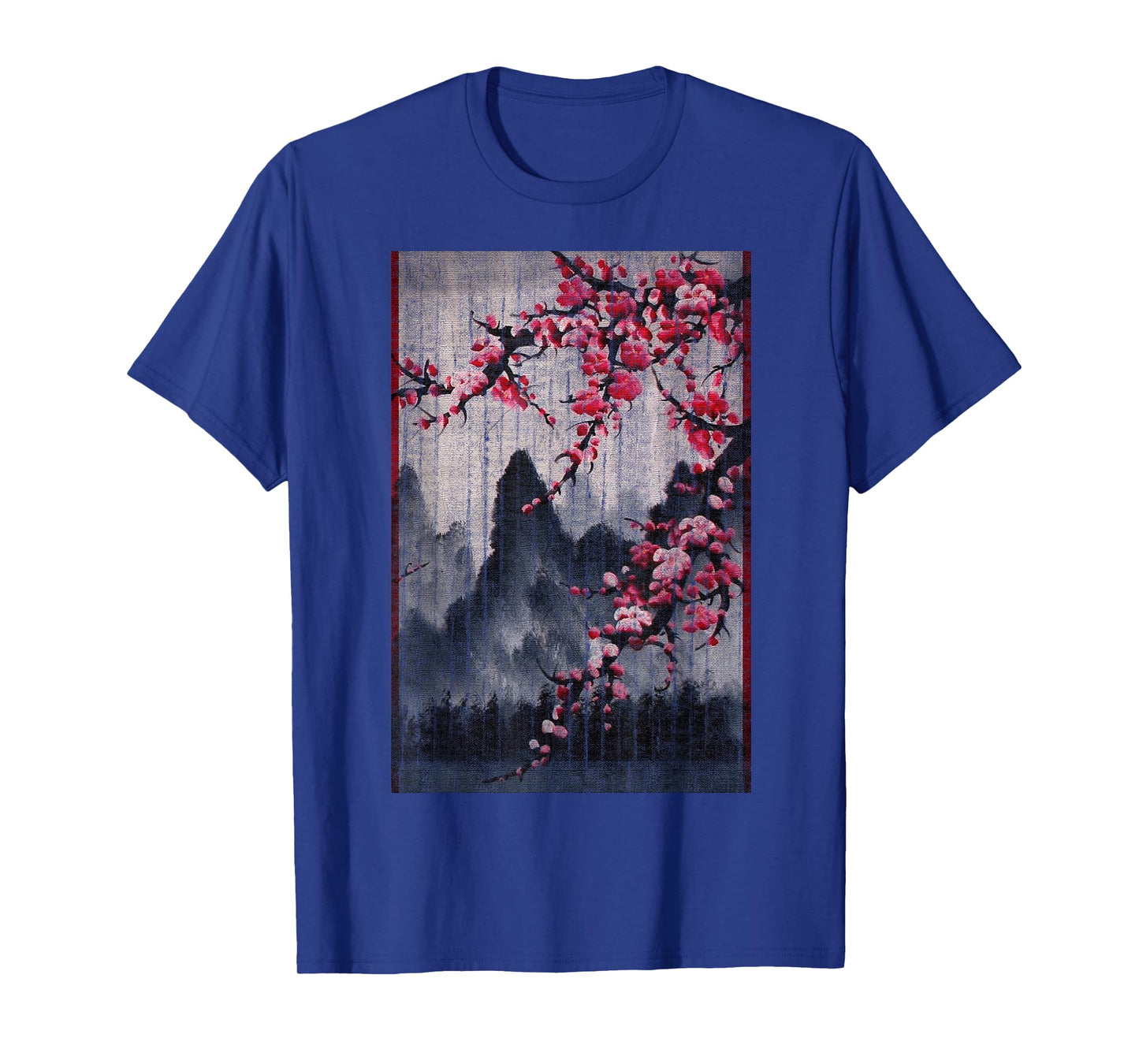Vintage Cherry Blossom Woodblock Japanese Graphical Art T-Shirt