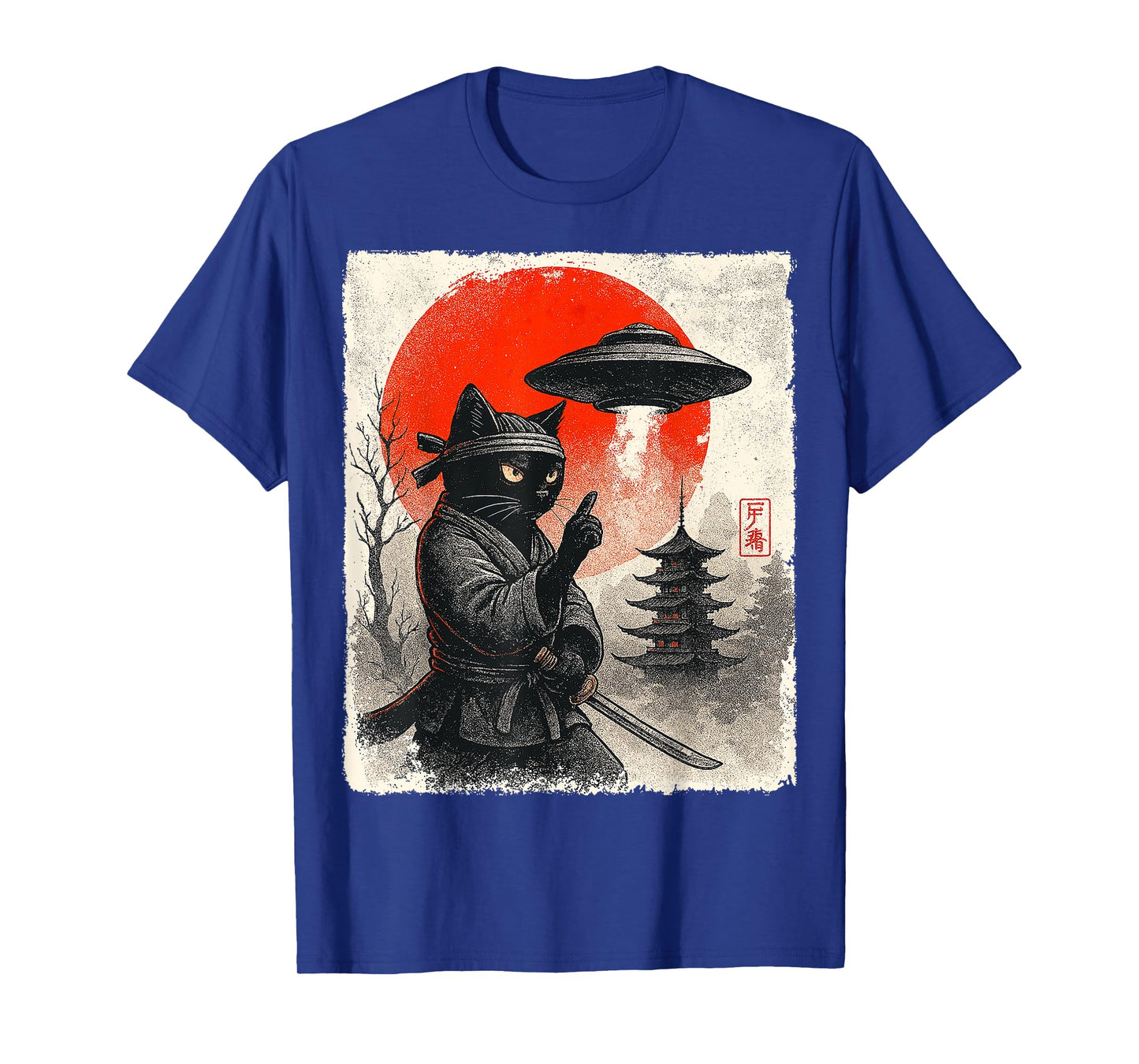 Samurai Ninja Cat Warrior UFO Japanese Anime Gifts Funny Cat T-Shirt