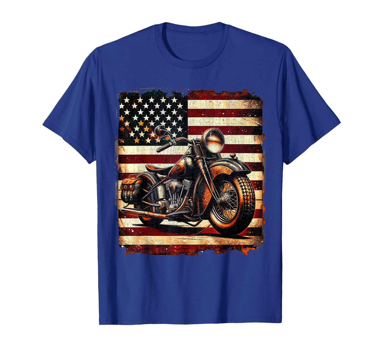 Motorcycle USA Flag Retro Biker Vintage Distressed T-Shirt