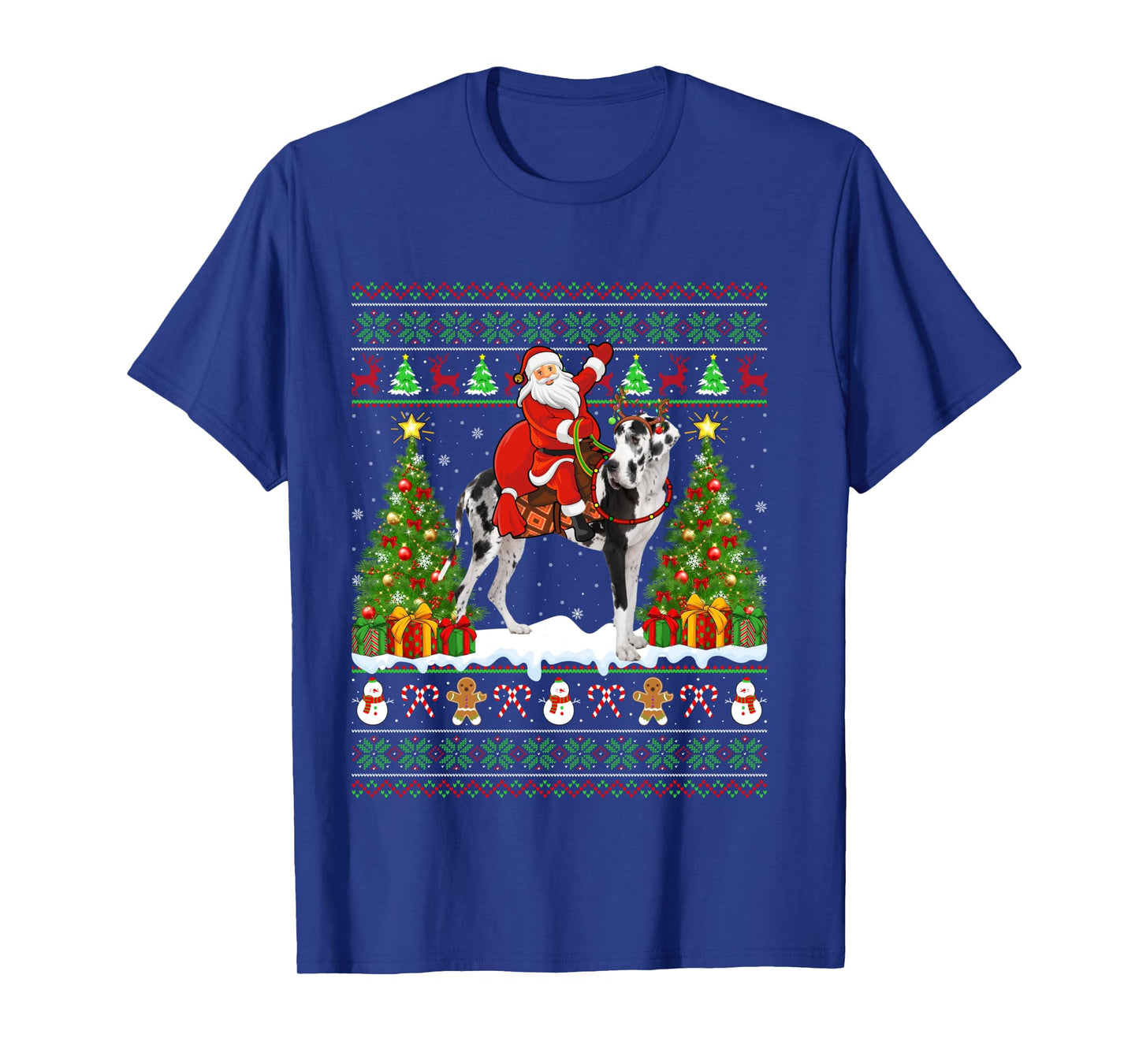 Xmas Sweater Ugly Santa Riding Great Dane Dog Christmas Long Sleeve T-Shirt