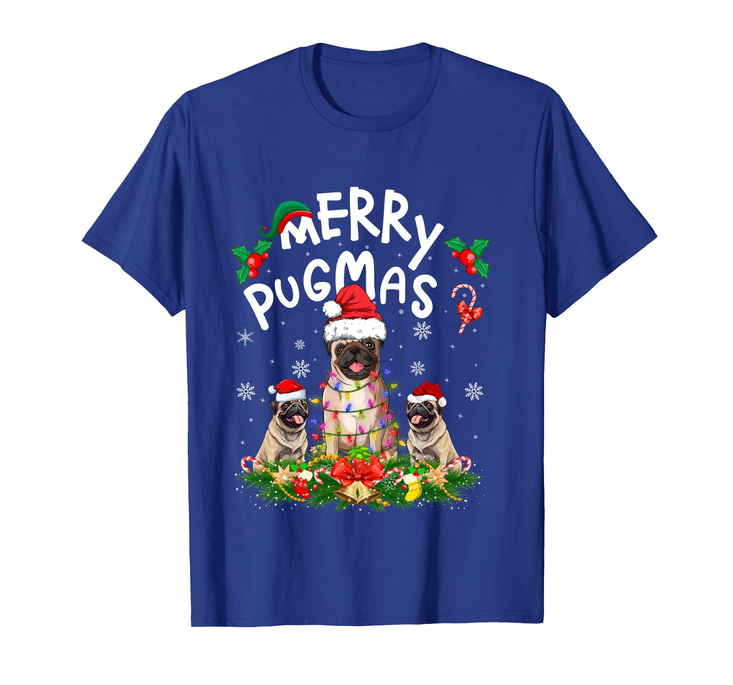 Merry Pugmas Xmas Lighting Santa Pug Dog Christmas Long Sleeve T-Shirt
