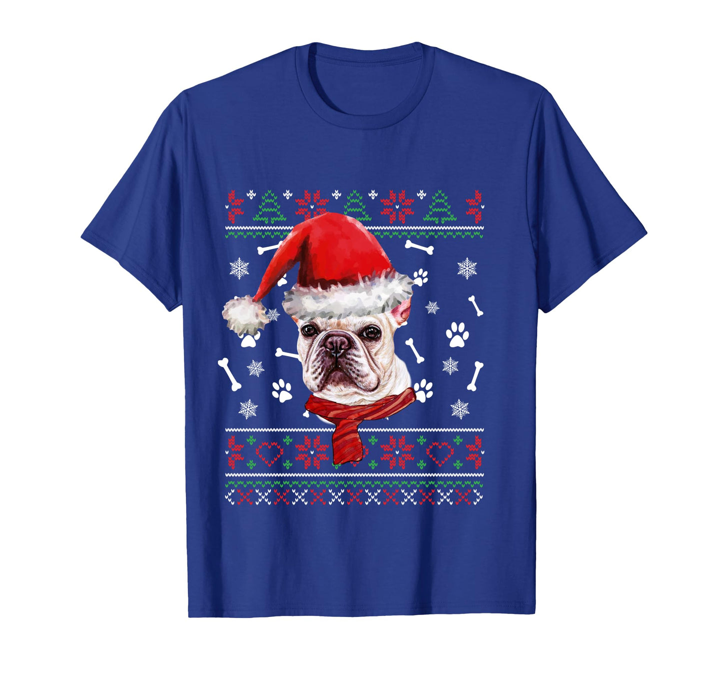 Ugly Sweater Christmas Frenchie Dog Santa Hat Pajama Xmas Long Sleeve T-Shirt