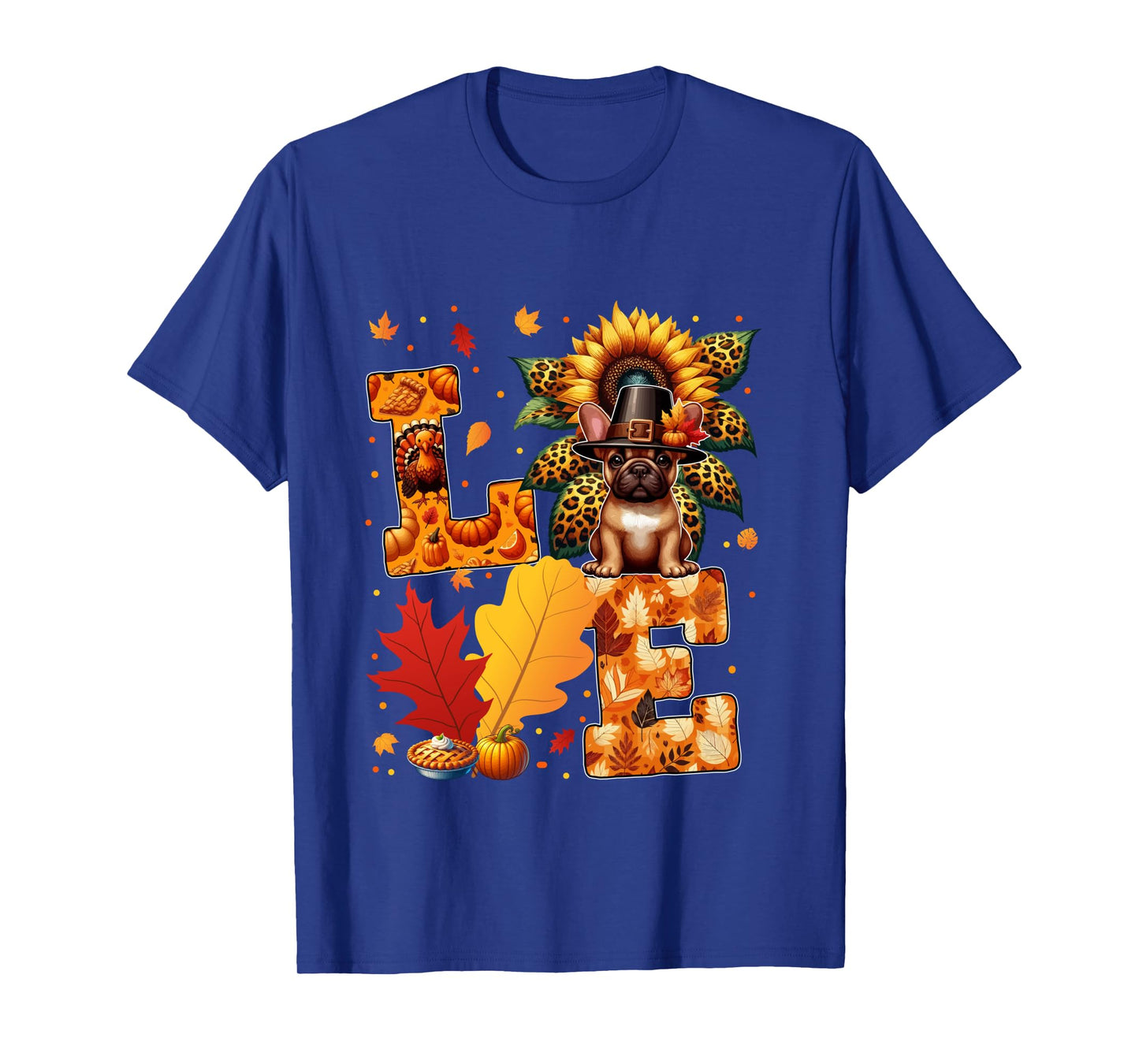 LOVE Thanksgiving French Bulldog Costume Fall Leaves Long Sleeve T-Shirt
