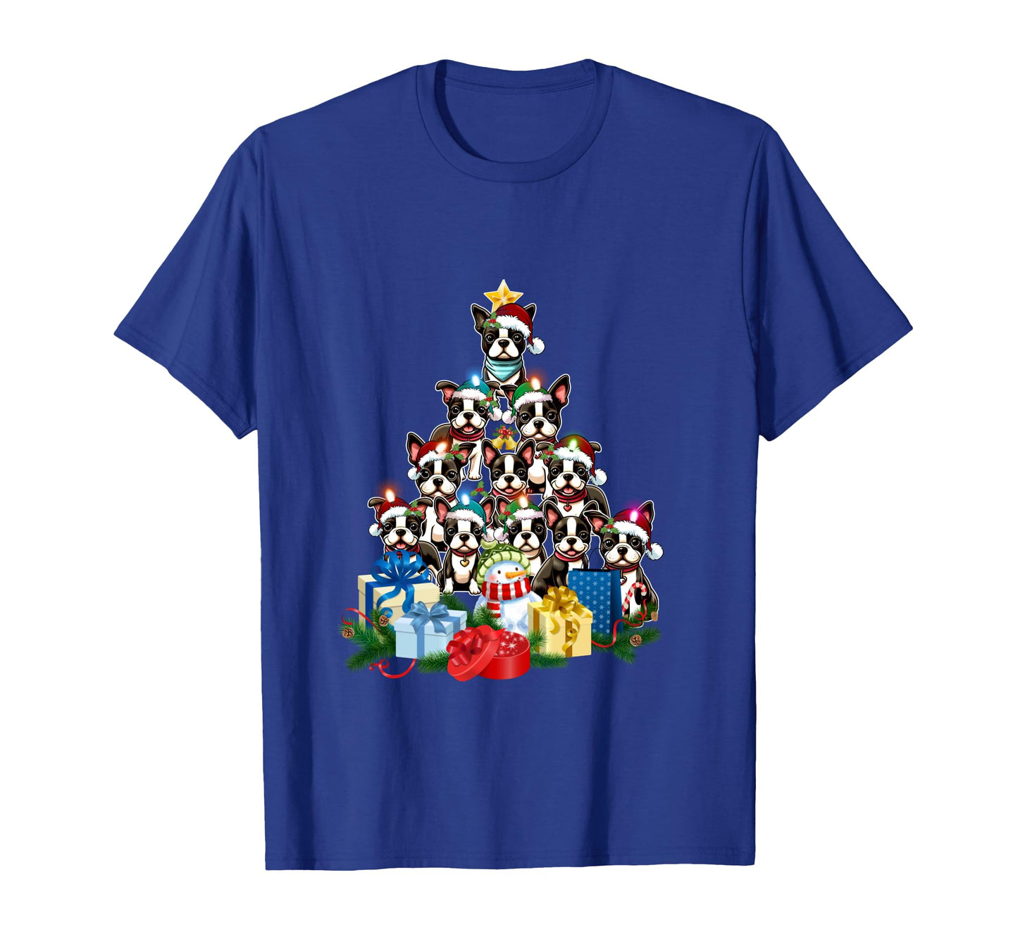 Funny Boston Terrier Christmas Tree Lights Puppy Dog Lover Long Sleeve T-Shirt