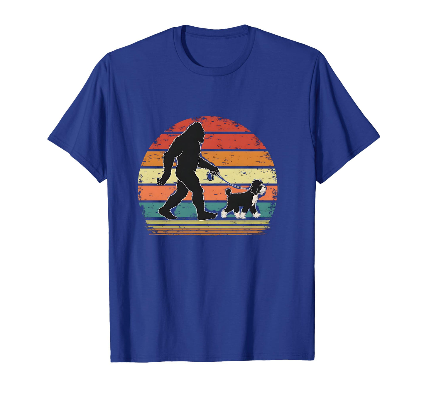 Bigfoot Walking a Dog Funny Bernedoodle Dog Dad Long Sleeve T-Shirt