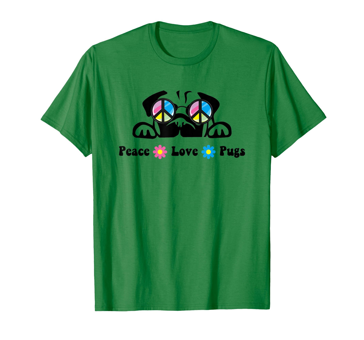 Cute Peace Love Pug Sunglasses Hippie Peace Sign T-Shirt