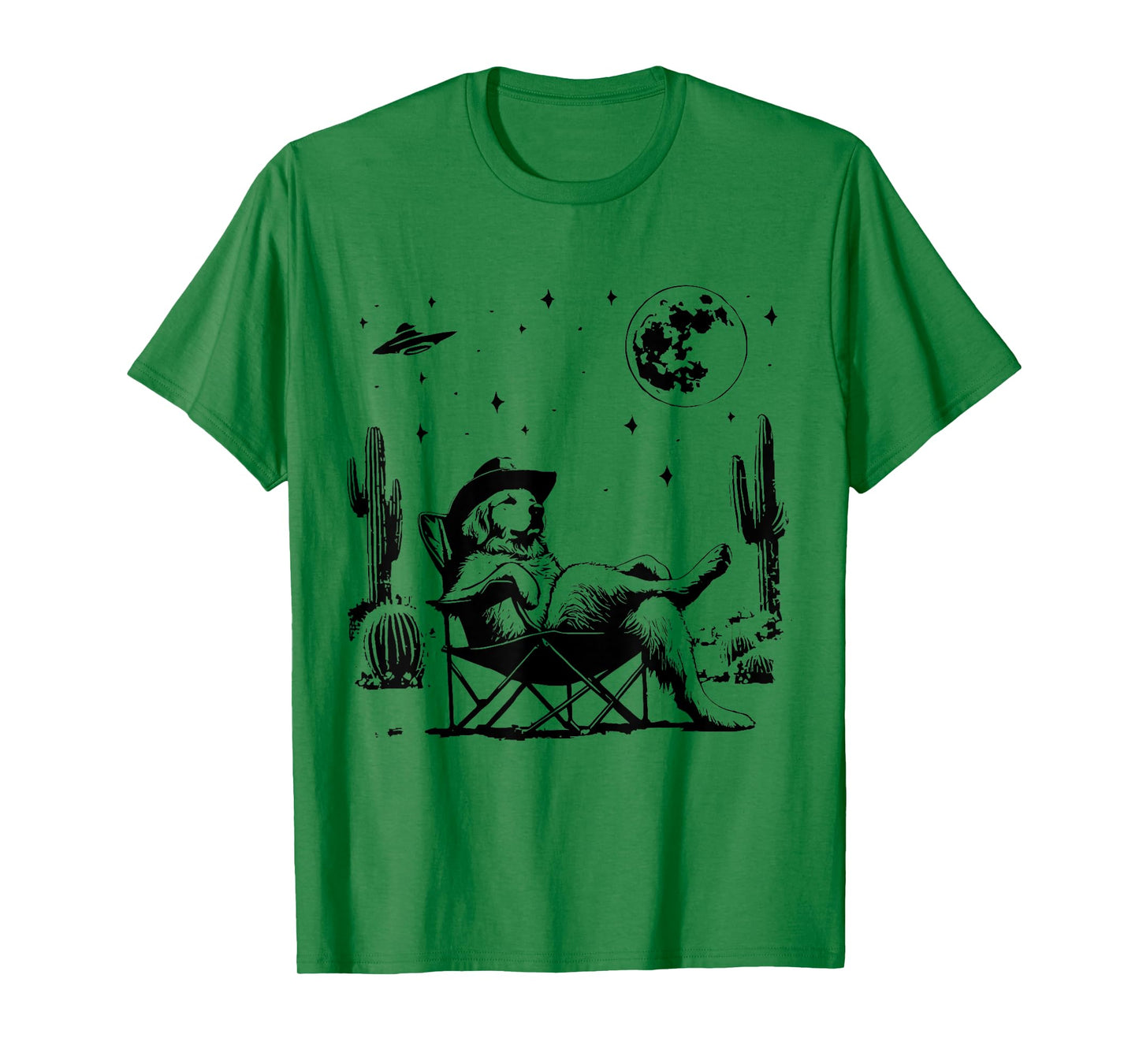 Funny Cowboy Golden Retriever Relaxing On Camping Chair Dog T-Shirt