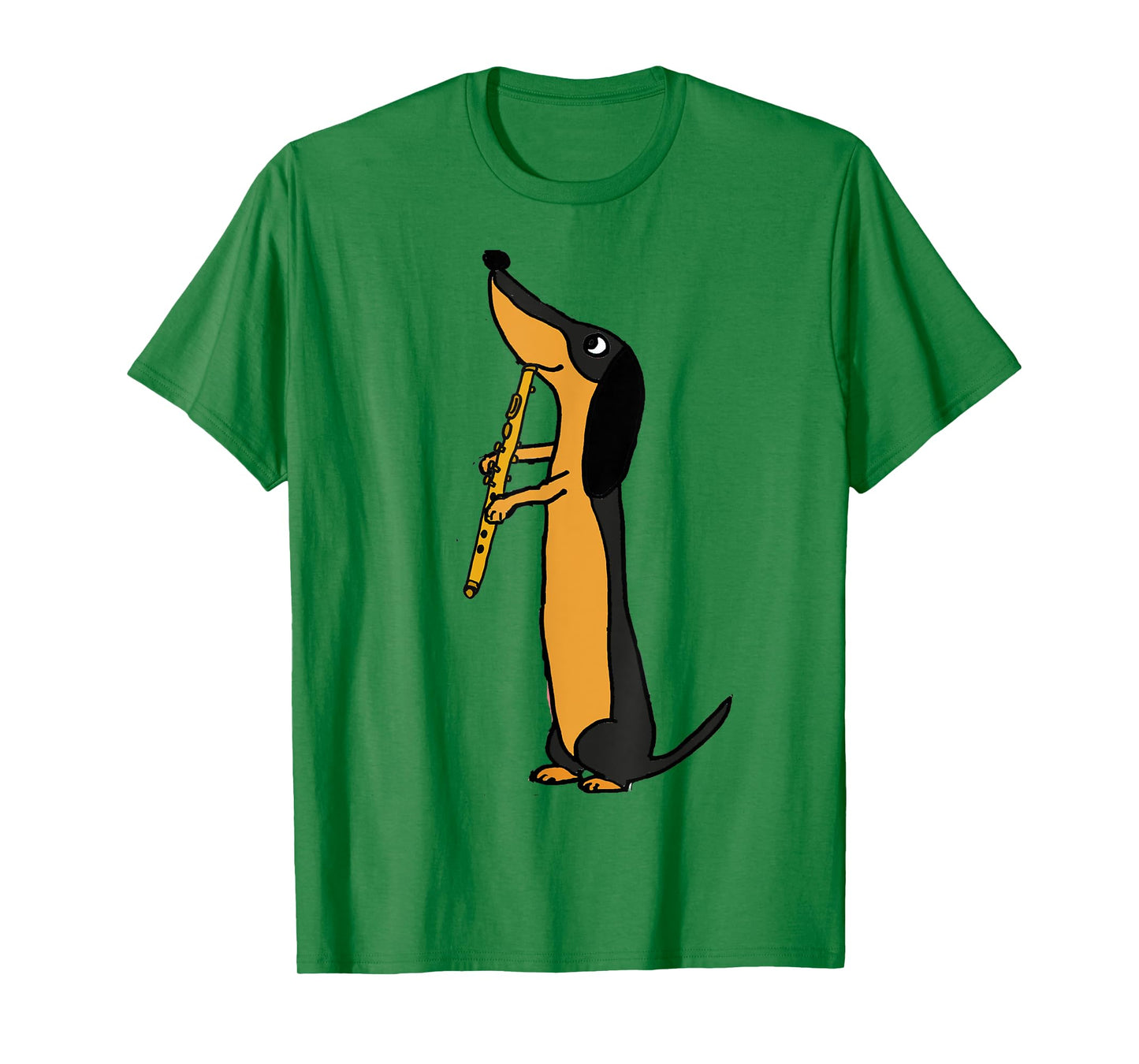 Smiletodaytees Fun Dachshund Dog Playing Flute Men Women Kids T-Shirt