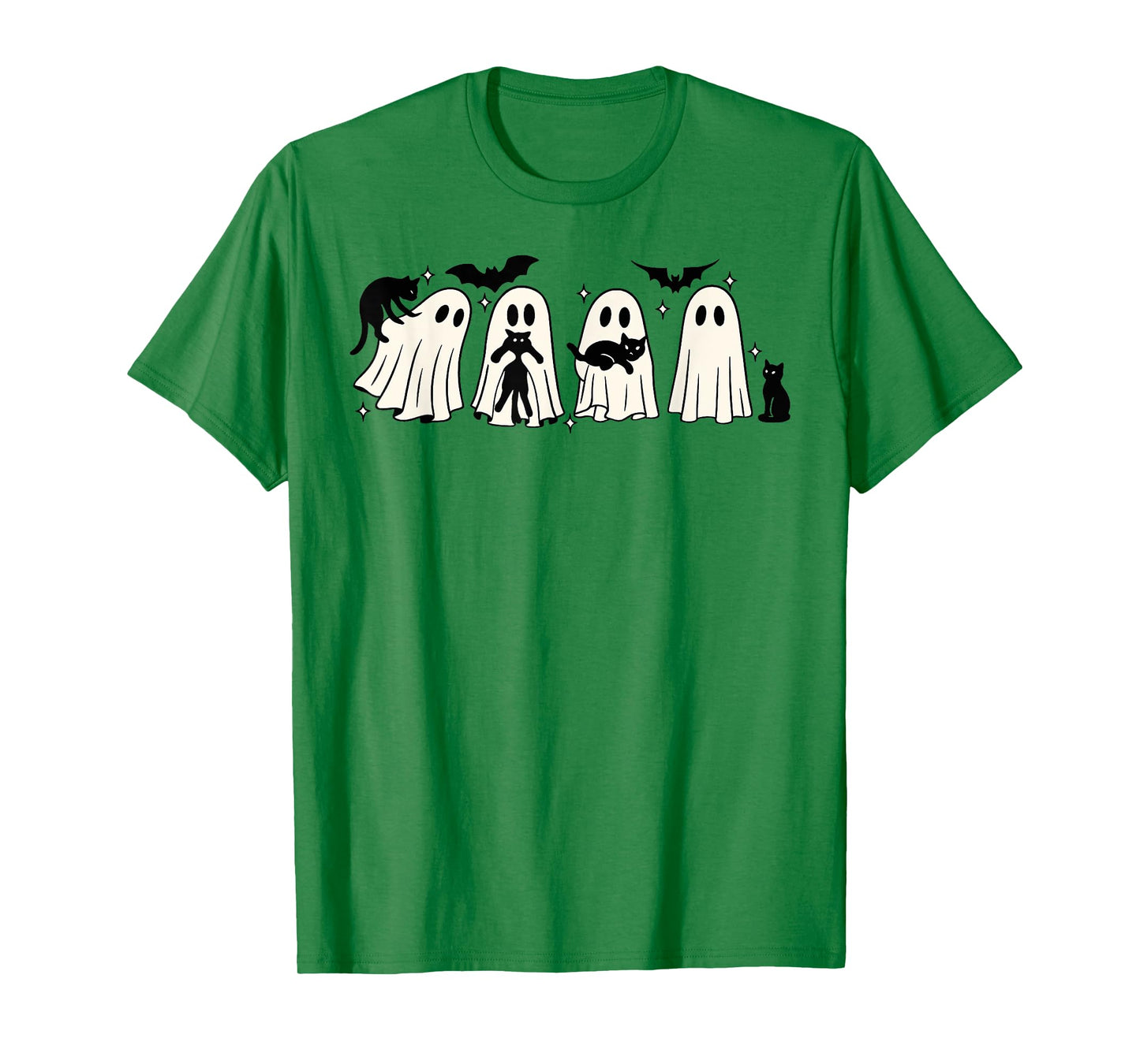 Funny Ghost Black Cat Spooky Season Trick Or Treat Halloween T-Shirt for Men Women Kids