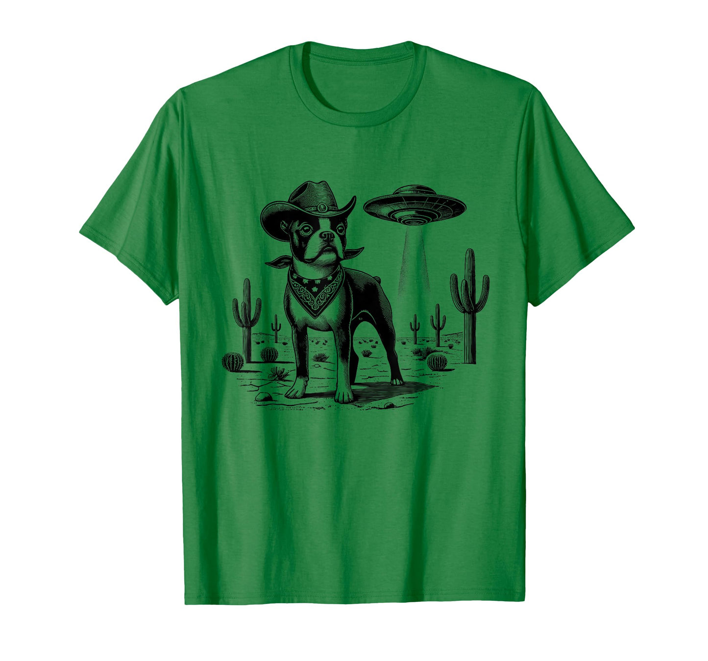 Vintage Boston Terrier UFO Western Wild West Dog Mom Dad T-Shirt