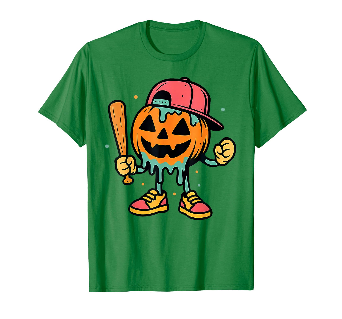 Pumpkin Baseball Player Halloween Ice Cream Drip Men Boys T-Shirt