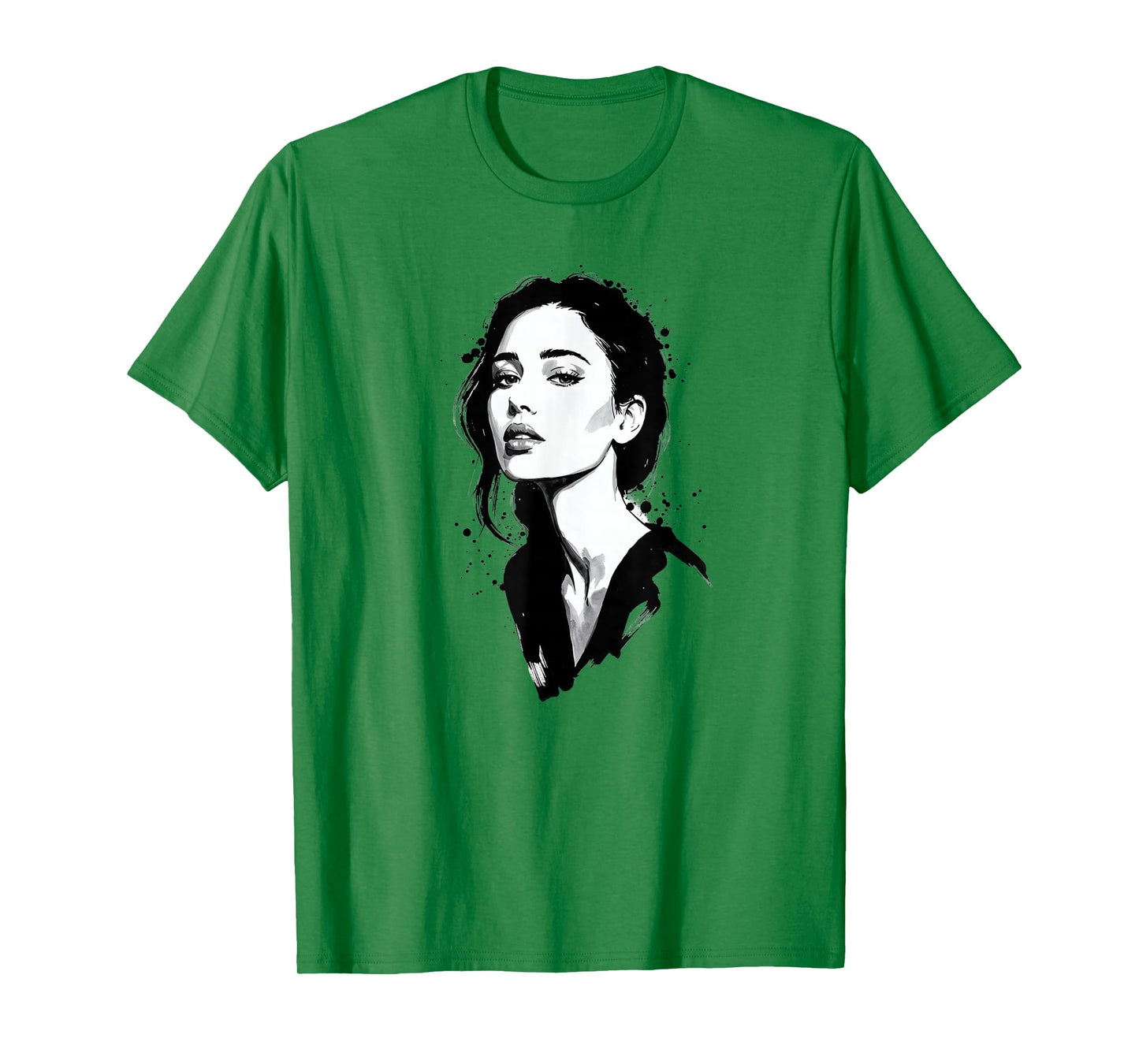 Monochrome Elegance - Female Portrait in Ink Art T-Shirt