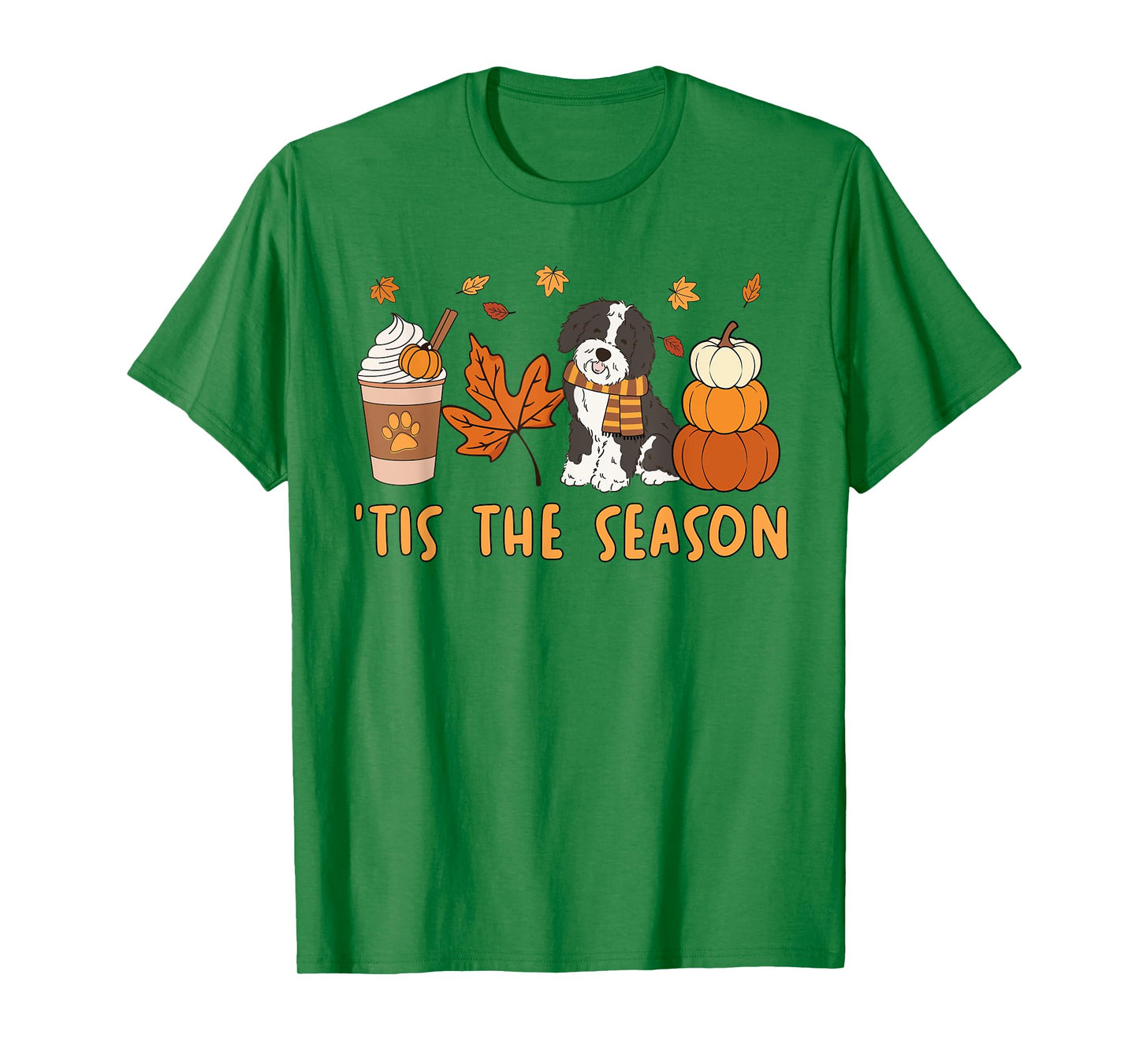 Tis The Season Sheepadoodle Dog Fall Autumn Pumpkin Coffee T-Shirt for Men Women Kids