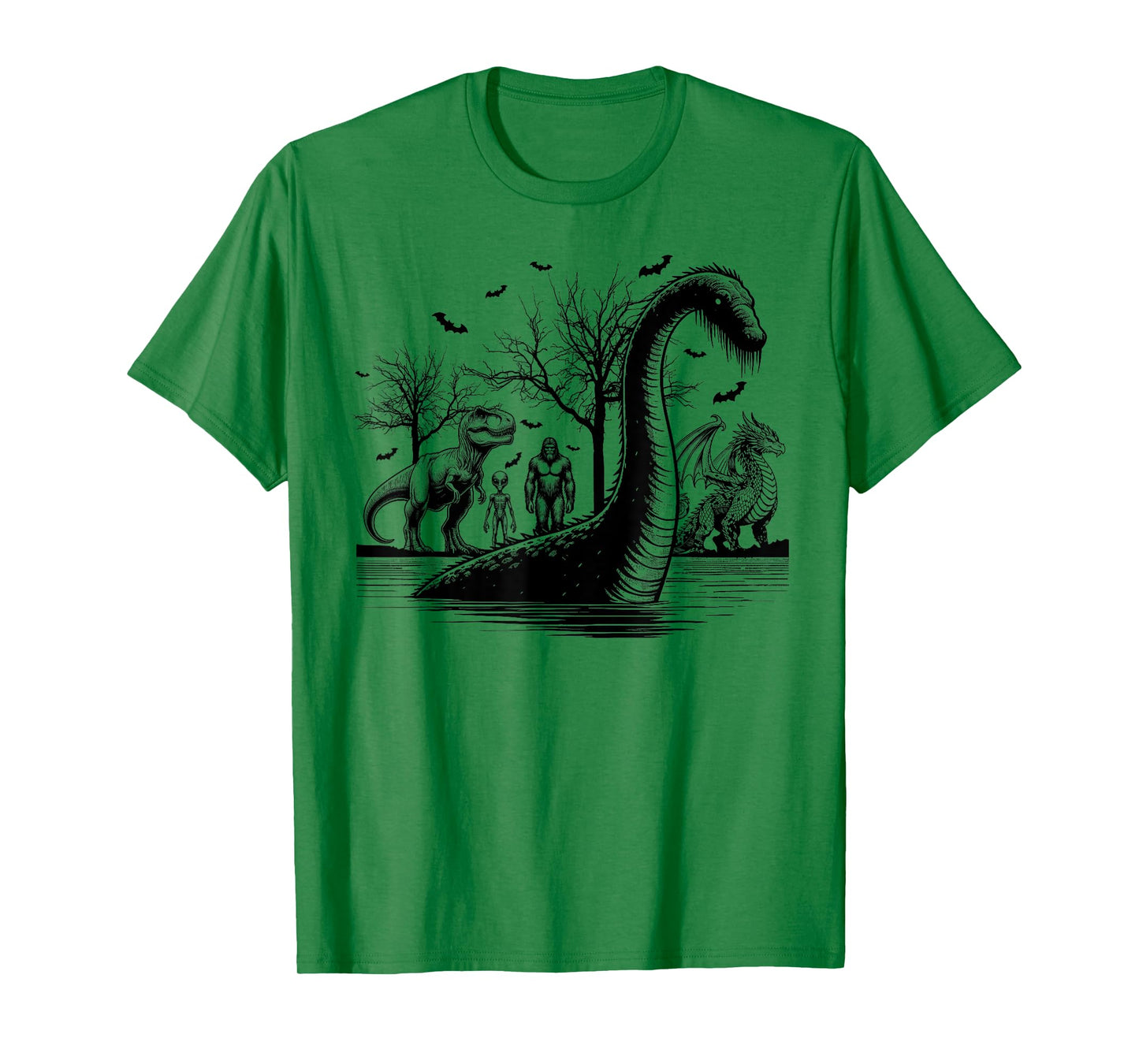 Halloween party bigfoot alien meet loch Ness dragon spooky T-Shirt