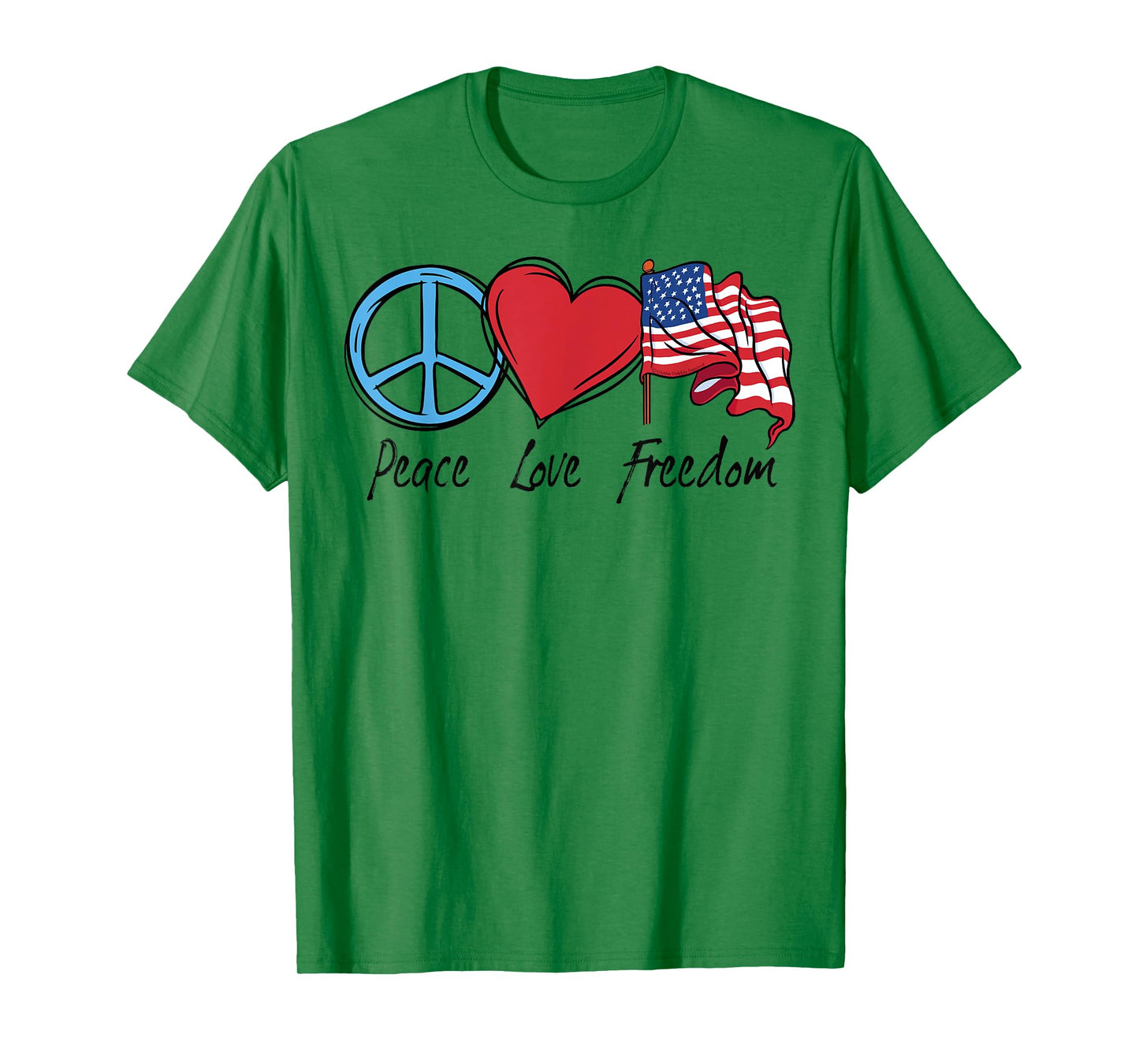 Patriotic Retro Peace Love Freedom USA Flag 4th of July T-Shirt for Women Kids Men