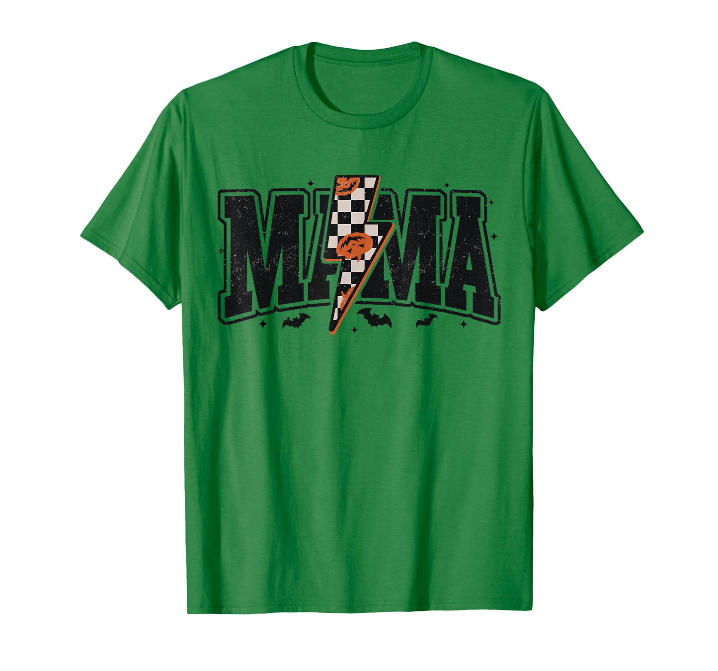 Halloween Checkered Spooky Mama Bat Trending Lightning Bolt T-Shirt