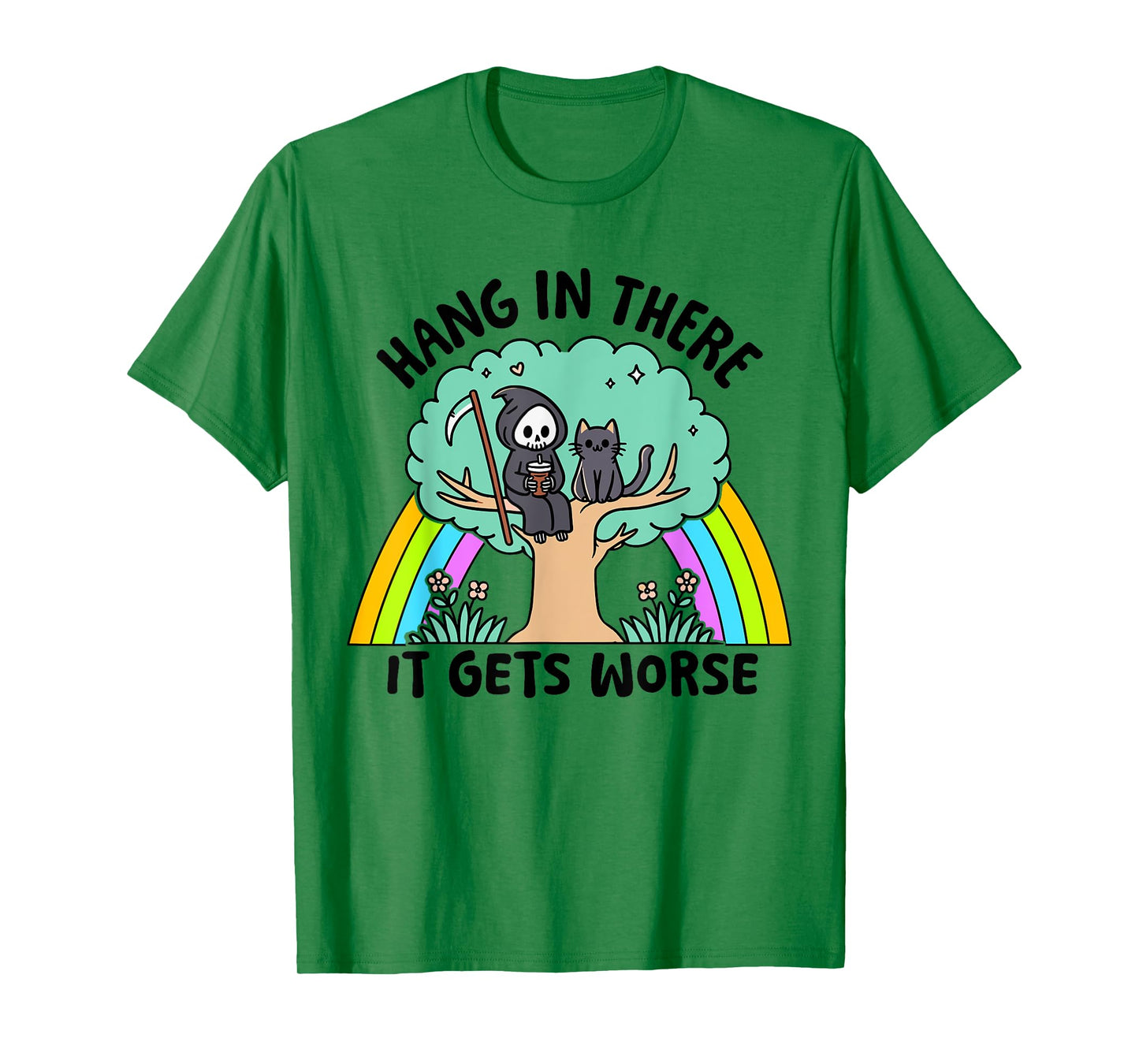 Retro Hang In There It Gets Worse Rainbow Ghost Halloween T-Shirt