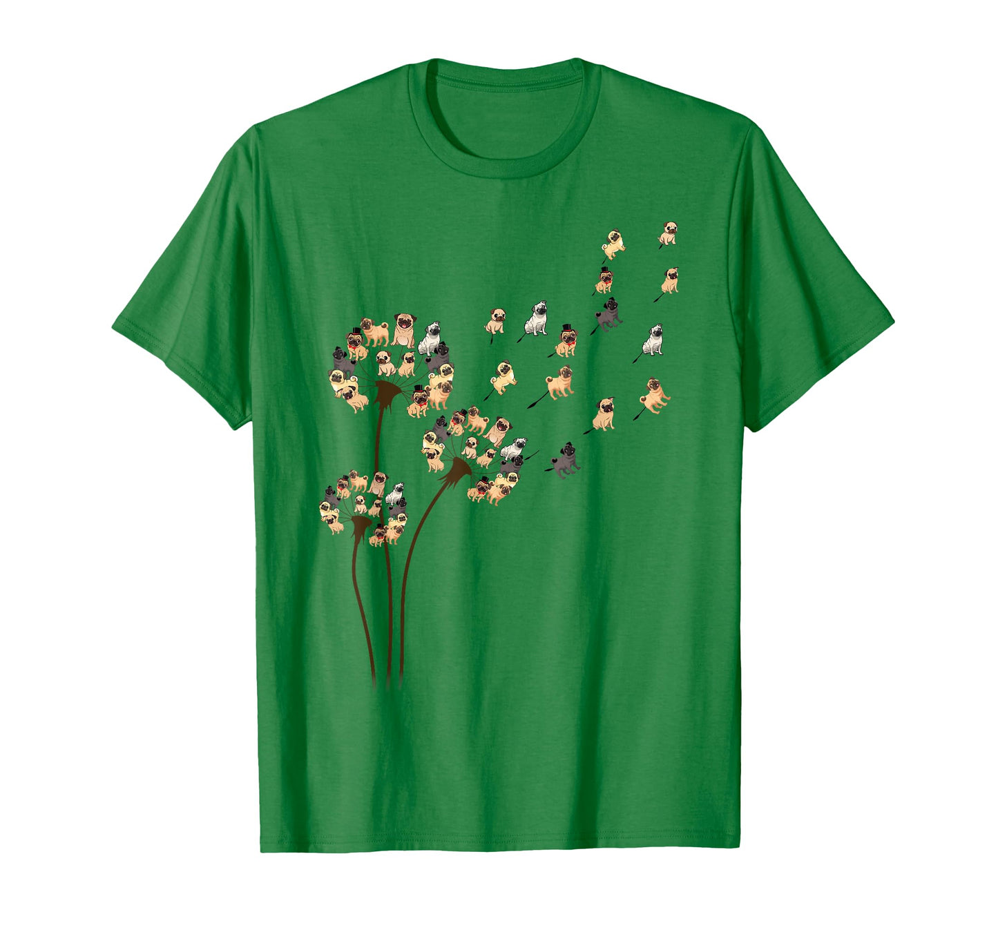 Flower Pug Dogs Dandelion Funny Animal Lovers Tees Men Women T-Shirt Small