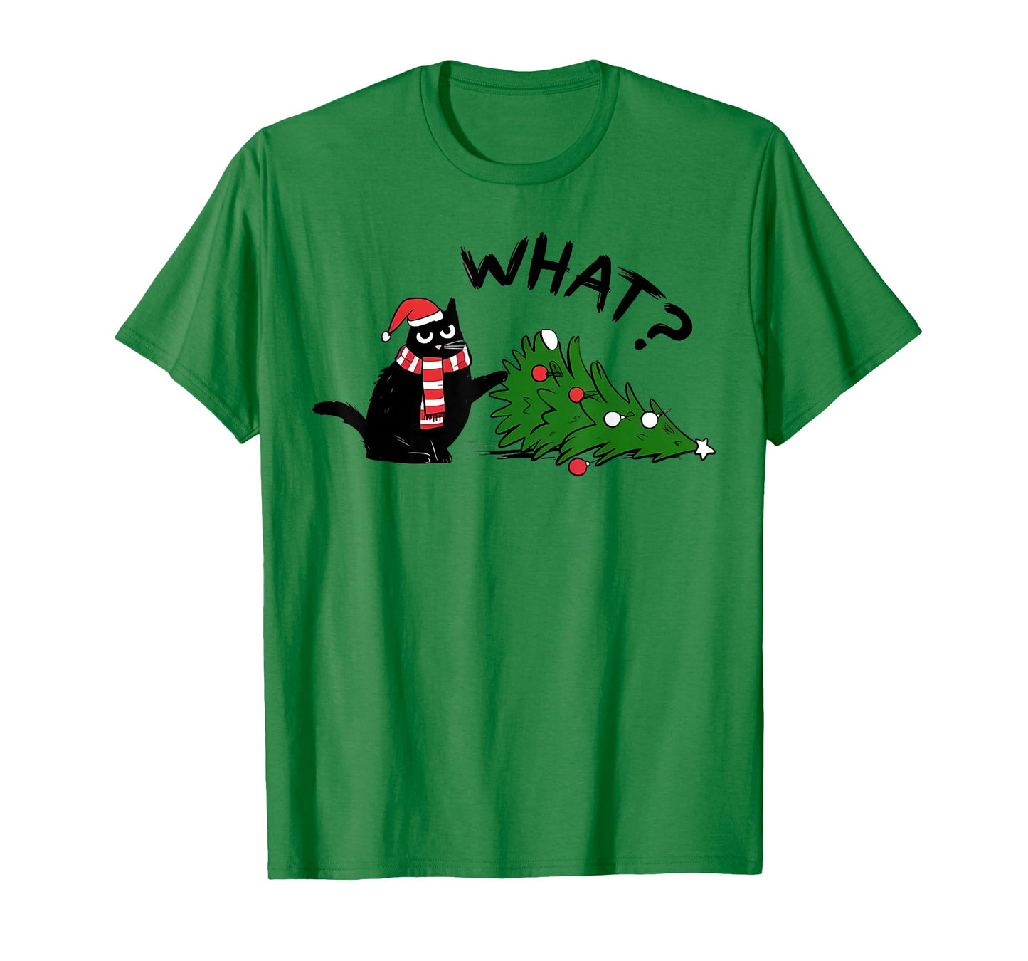 Funny Black Cat What? Christmas Tree Funny Cat Lover T-Shirt