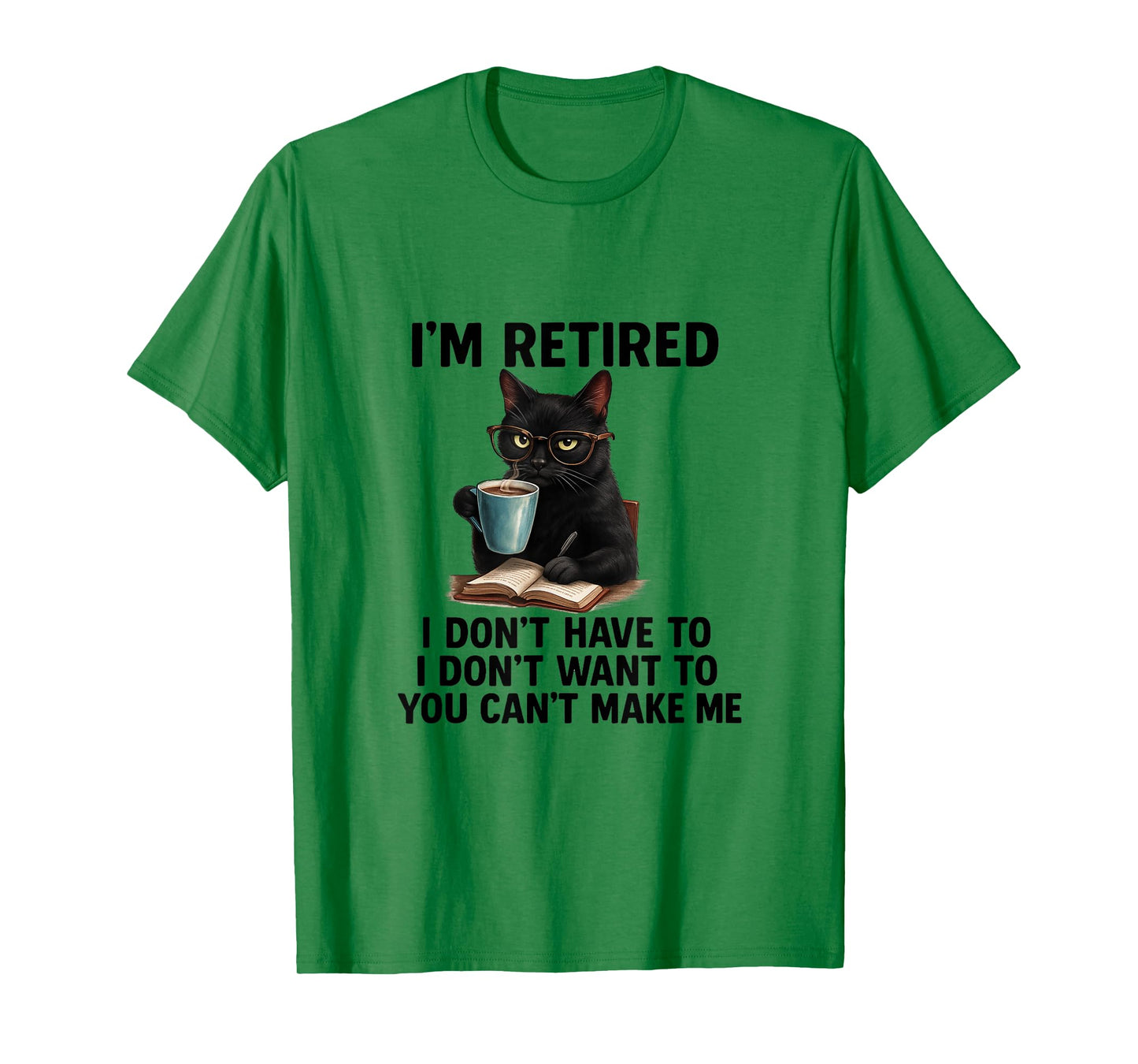 Funny Black Cat Coffee Lover Reading Quirky Gift for Retiree T-Shirt