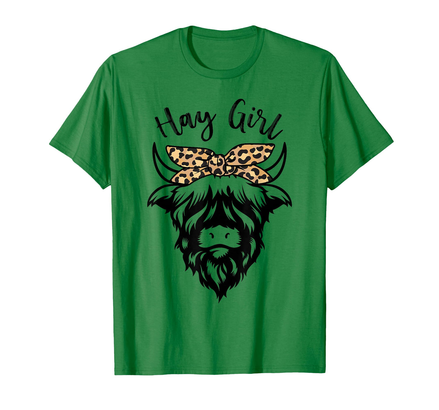 Hay Girl Farmer Leopard Highland Cattle Cow Farm Lovers T-Shirt