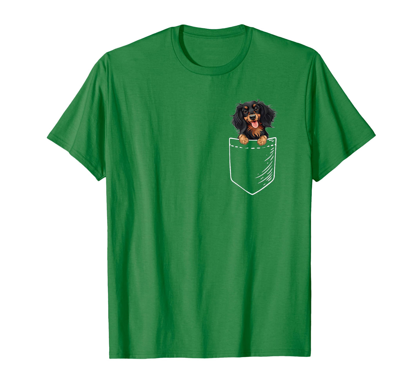 Mens Womens Funny Pocket Black Long Haired Dachshund Lover T-Shirt