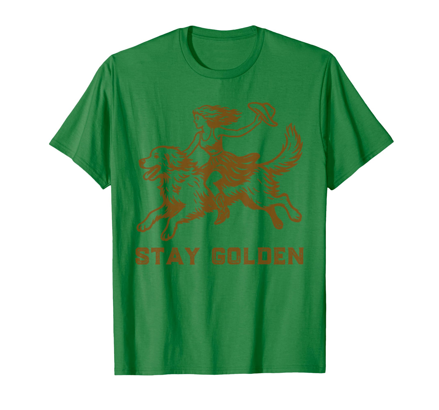 Vintage Western Cowgirl Riding Golden Retriever Stay Golden T-Shirt