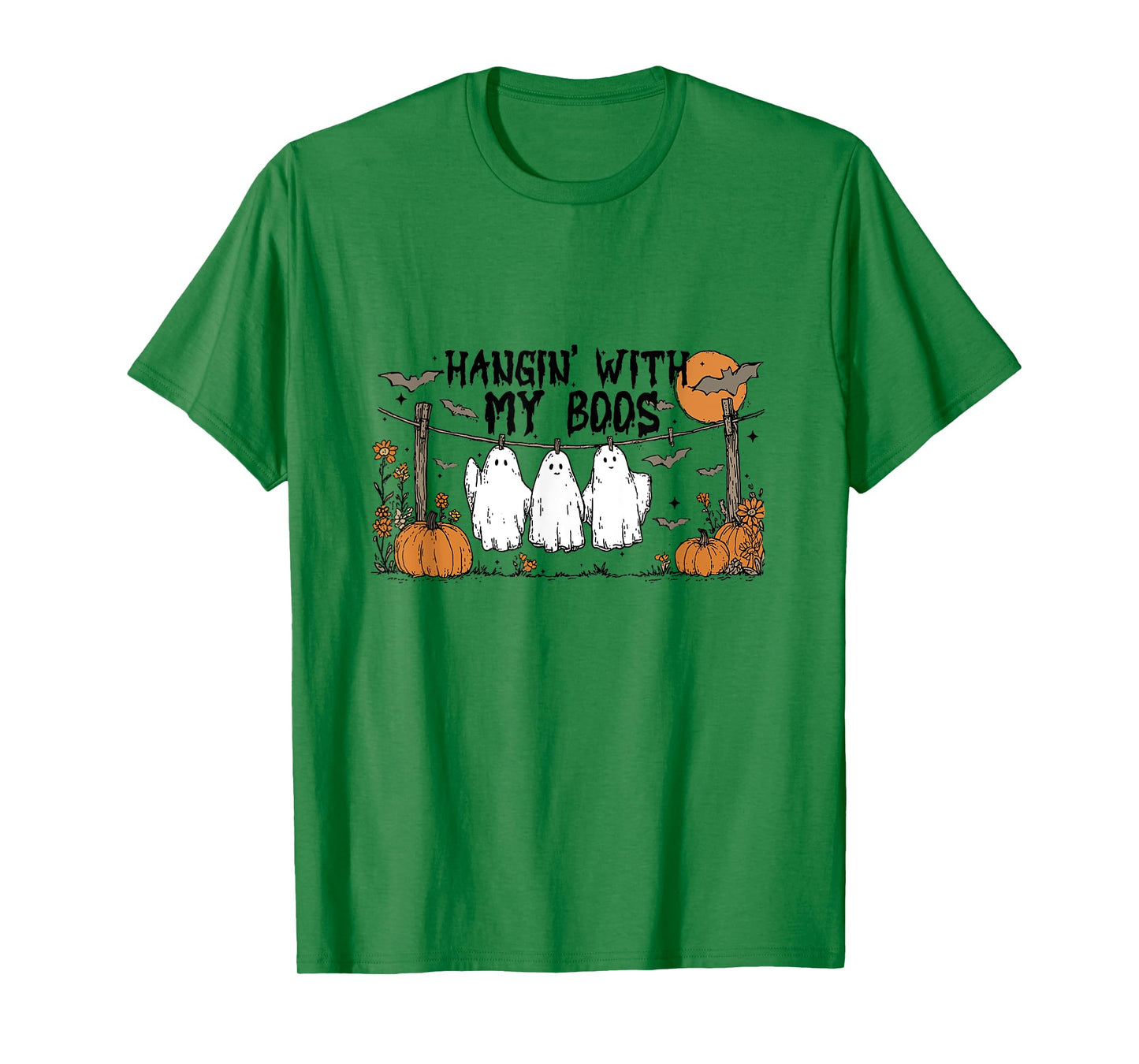 Hangin' With My Boos Ghosts Halloween Cute Pumpkin Bat Funny T-Shirt