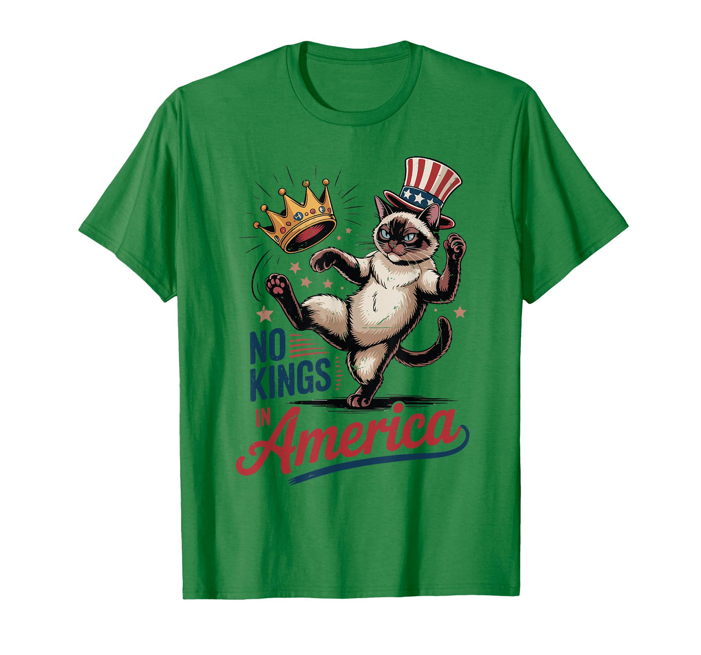 Siamese Cat No Kings in America 4th July Mom Dad Patriotic T-Shirt for Men Women Kids