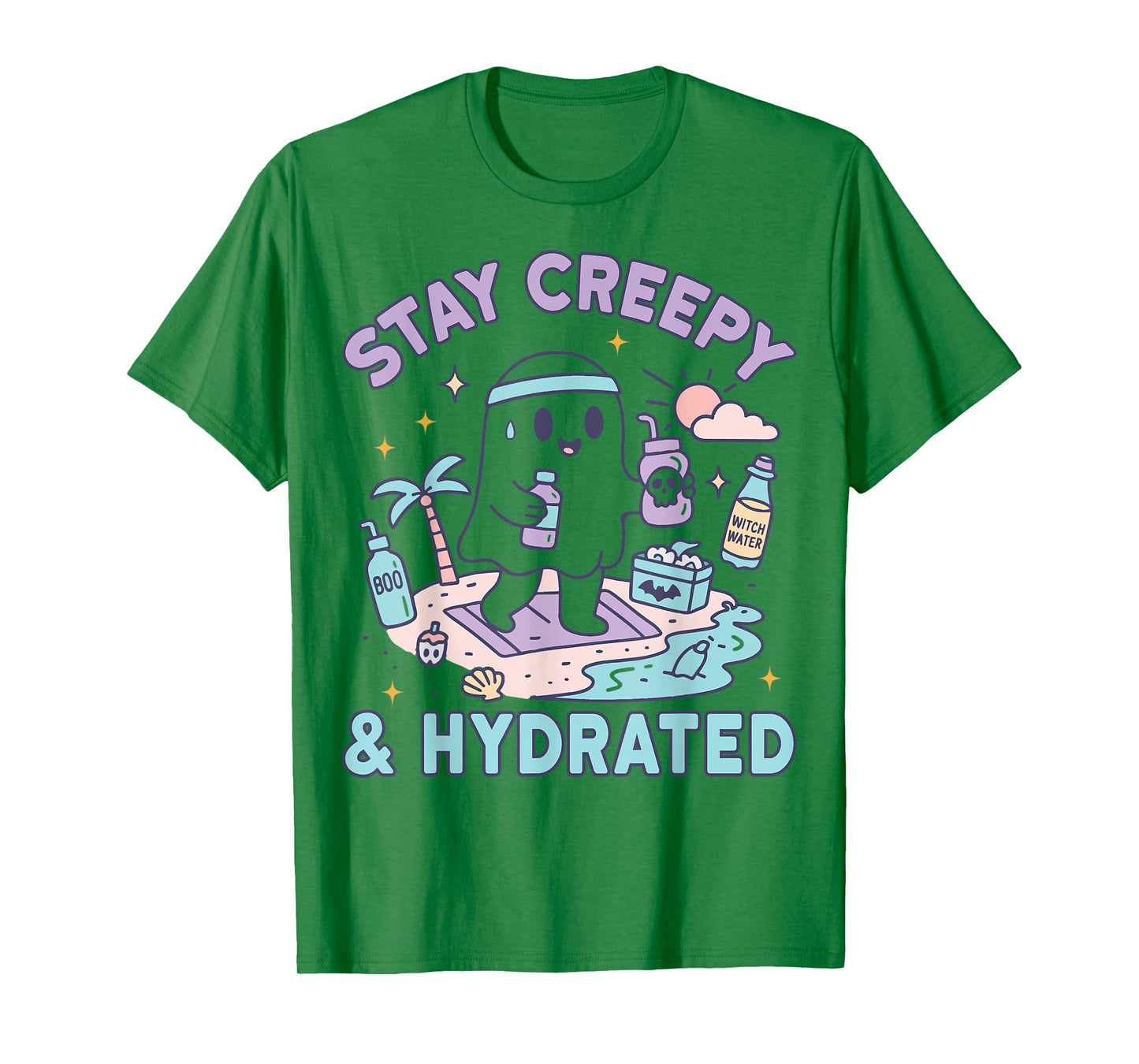 Stay Creepy And Hydrated Kawaii Ghost Workout T-Shirt