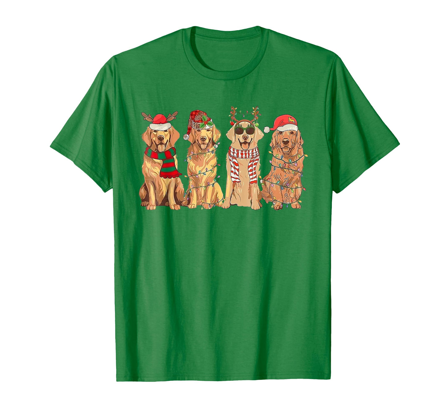 Retro Golden Retriever Santa Christmas Light T-Shirt