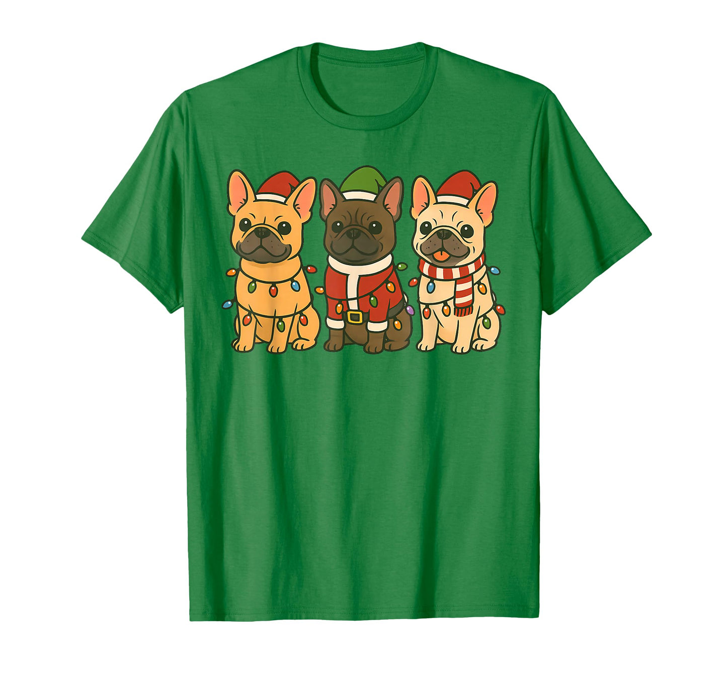 Cute French Bulldog Dogs Christmas Lights Santa Holiday Fun T-Shirt