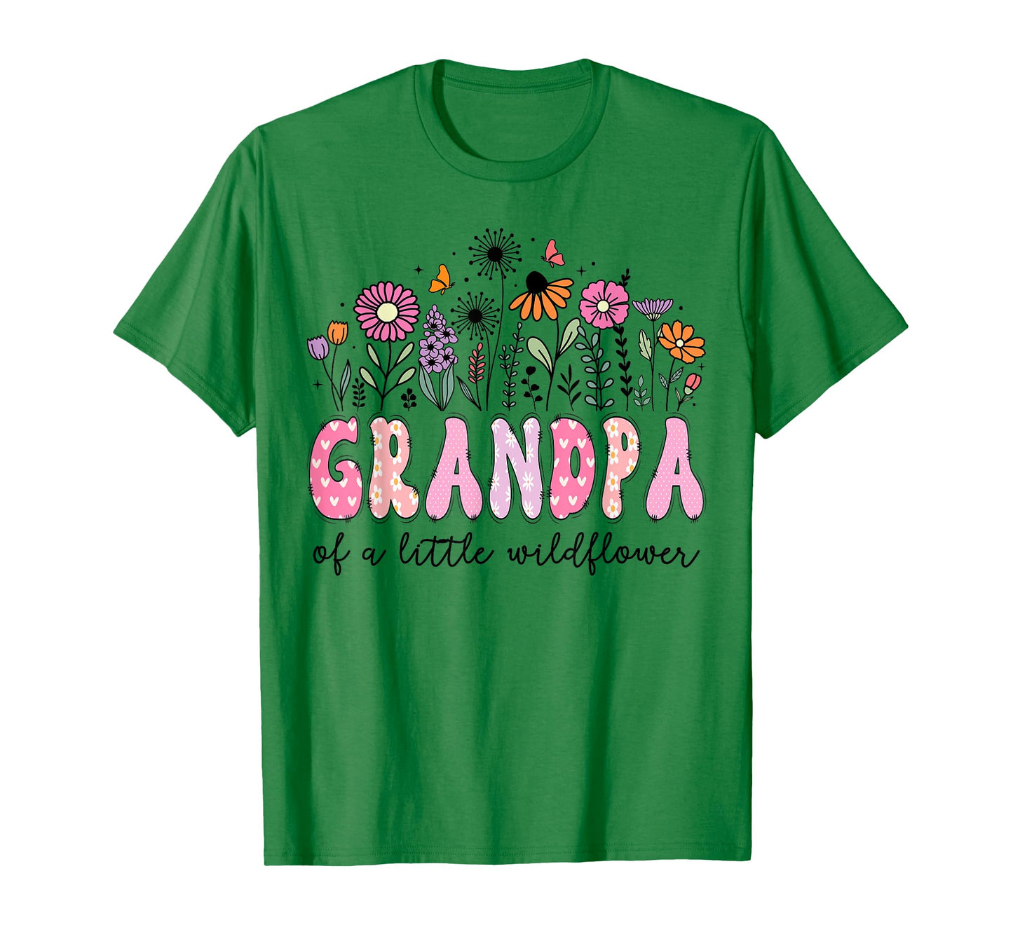 Grandpa Of The Little Wildflower Pink Floral Birthday Girl T-Shirt