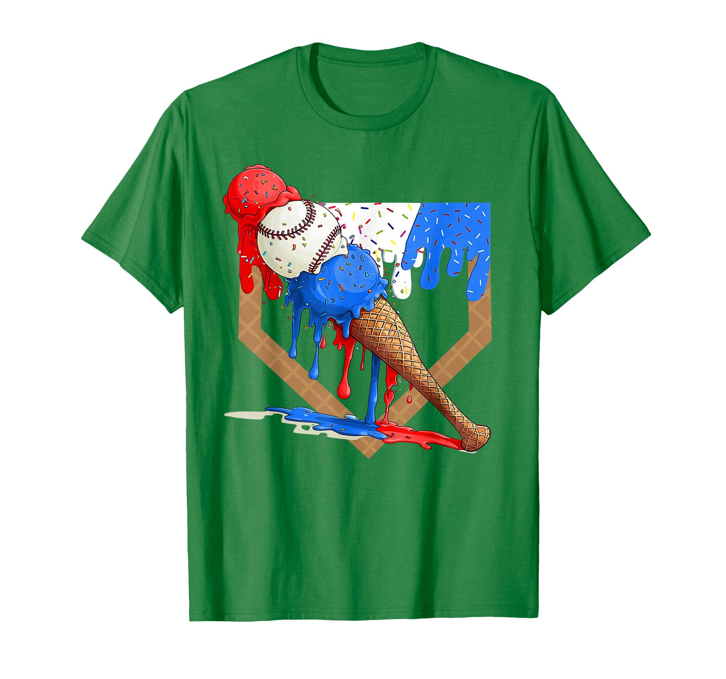 4th of July Red White and Blue Baseball Ice Cream Drip Boys T-Shirt
