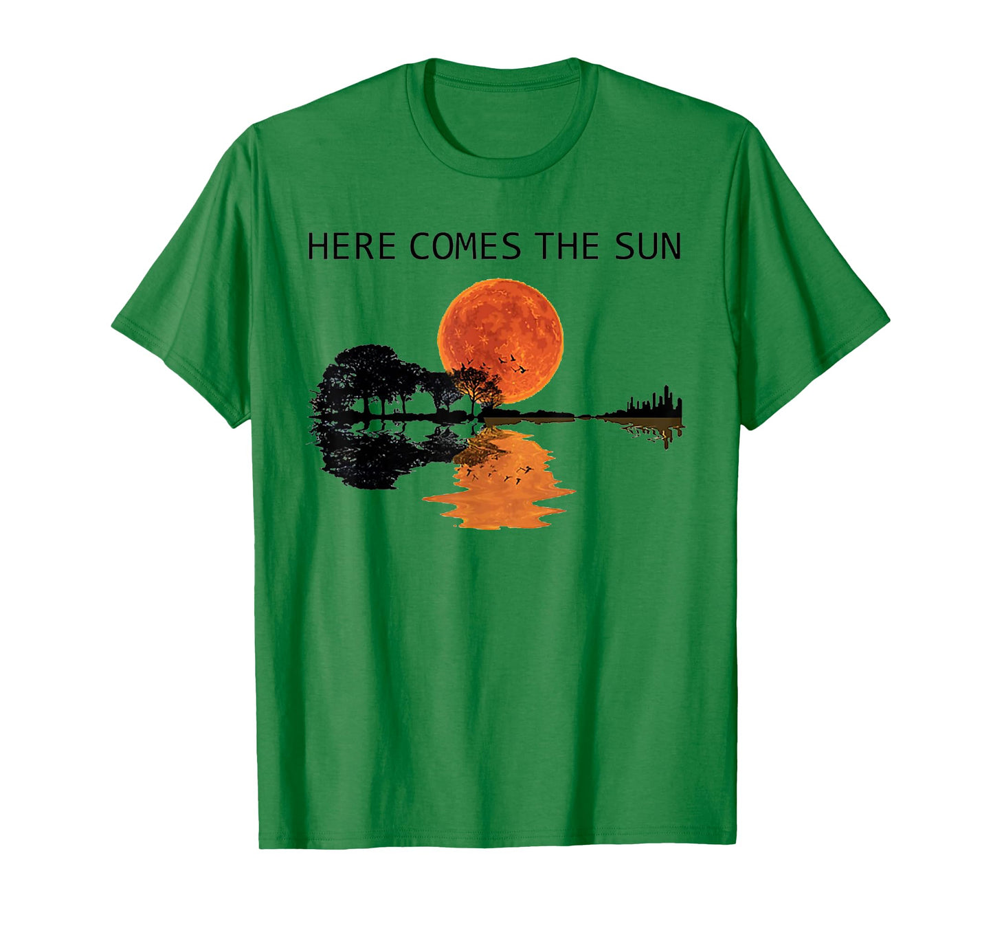 Here Comes The Sun Guitar Shadow Water Retro Sunset T-Shirt