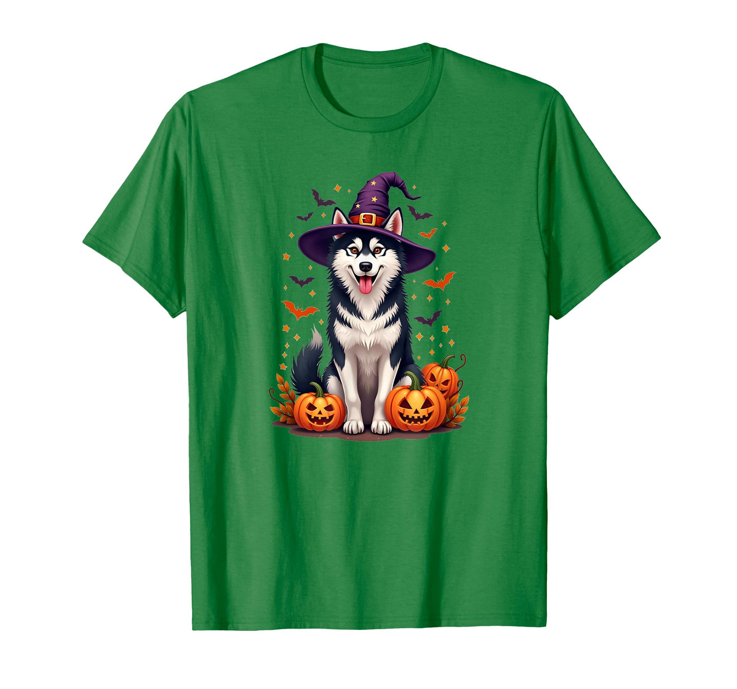 Halloween Siberian Husky dog, Witch's hat, Pumpkins T-Shirt