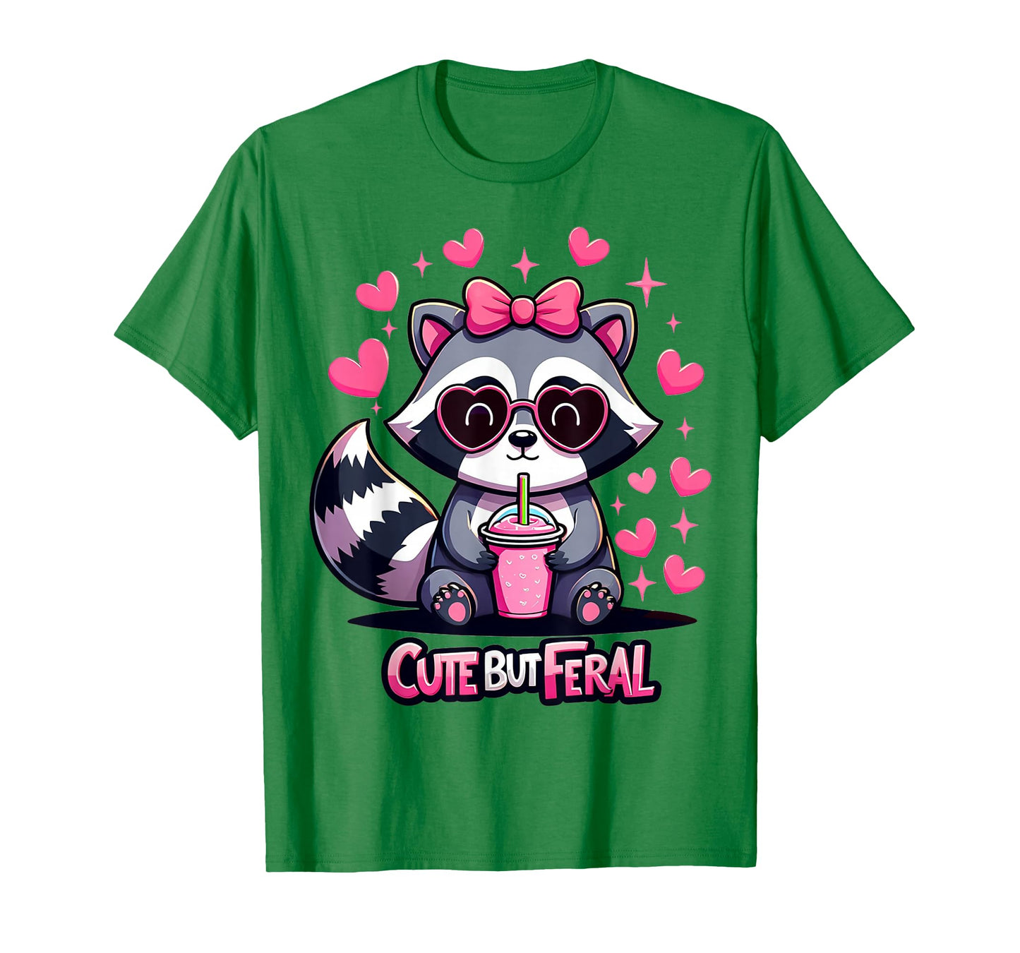 Cute But Feral Funny Pink Racoon with Glasses Kids T-Shirt