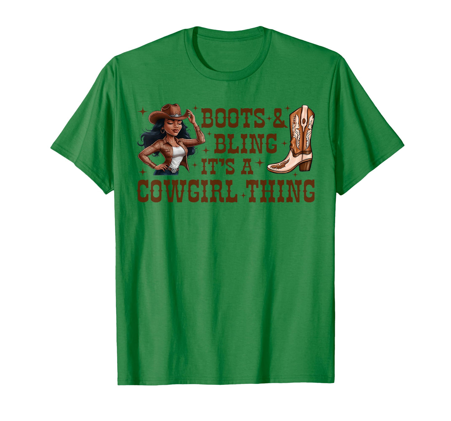 Boots and Bling Black Woman Boot Western Rodeo Cowgirl T-Shirt