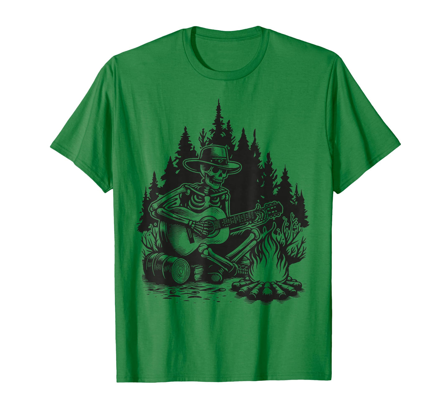 Camp Skeleton Country Music Campfire Skeleton Playing Guitar T-Shirt