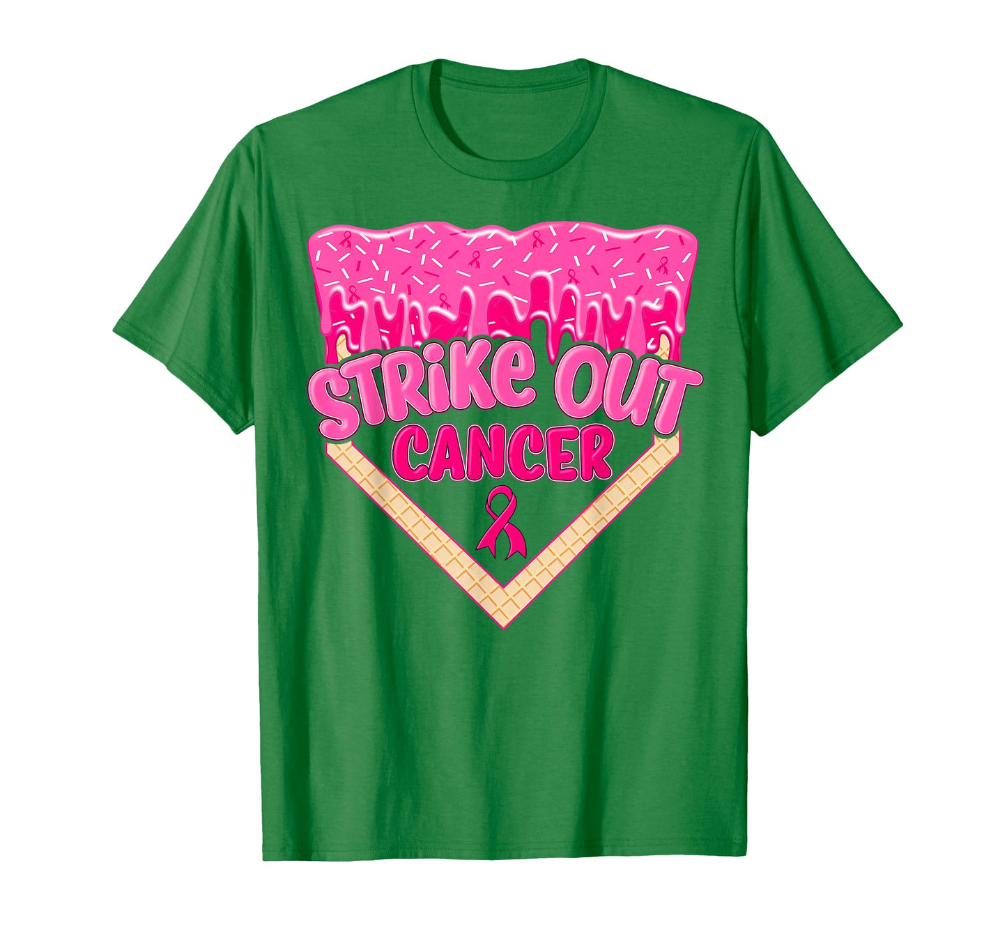 Strike Out Breast Cancer Baseball Ice Cream Drip Home Plate T-Shirt