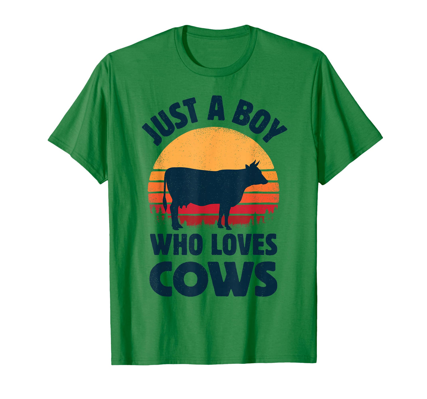 Cow Just A Boy Who Loves Retro Farm Animal Farmer Sunset T-Shirt