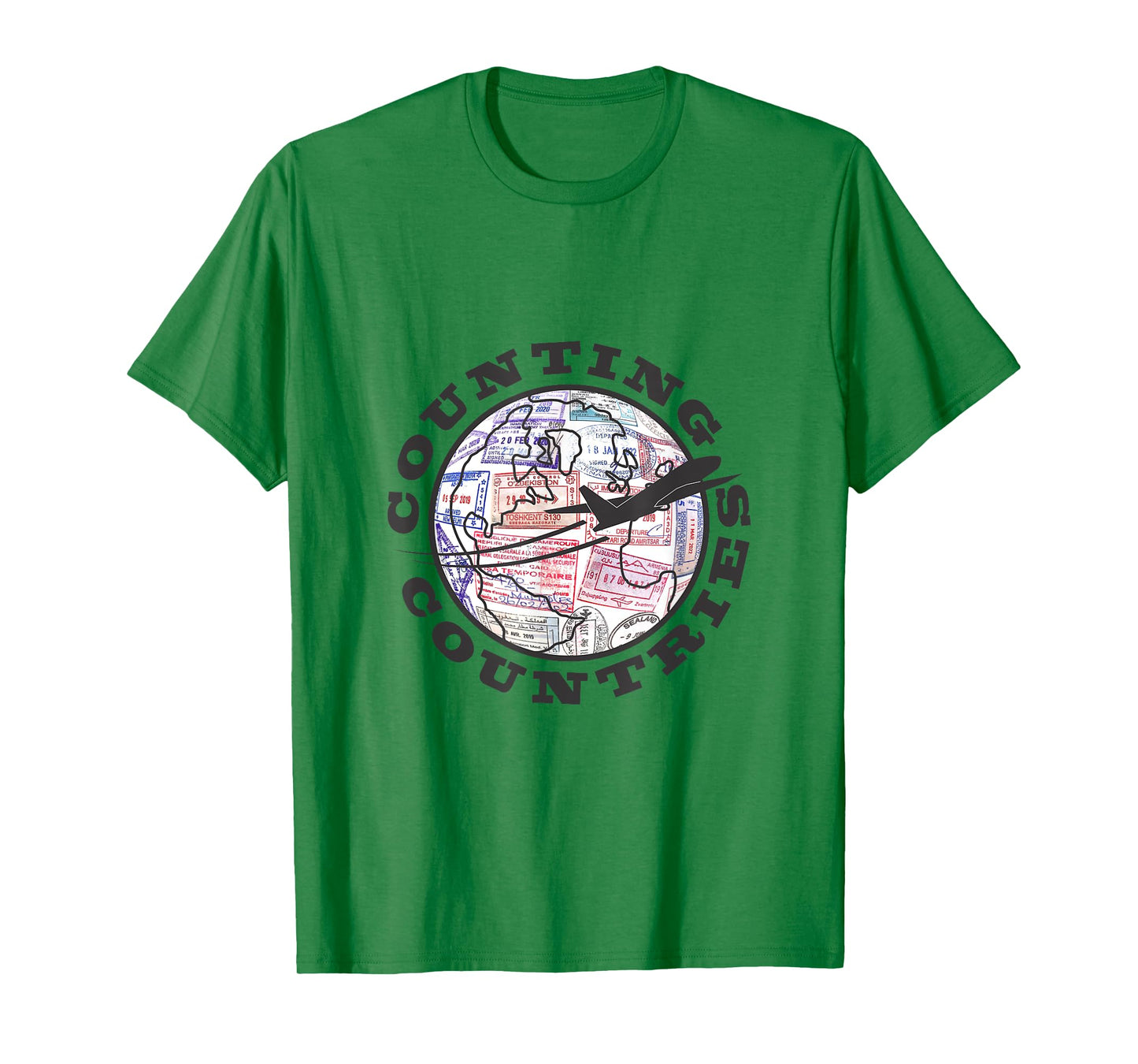 Counting Countries, Front Logo, Black Airplane T-Shirt