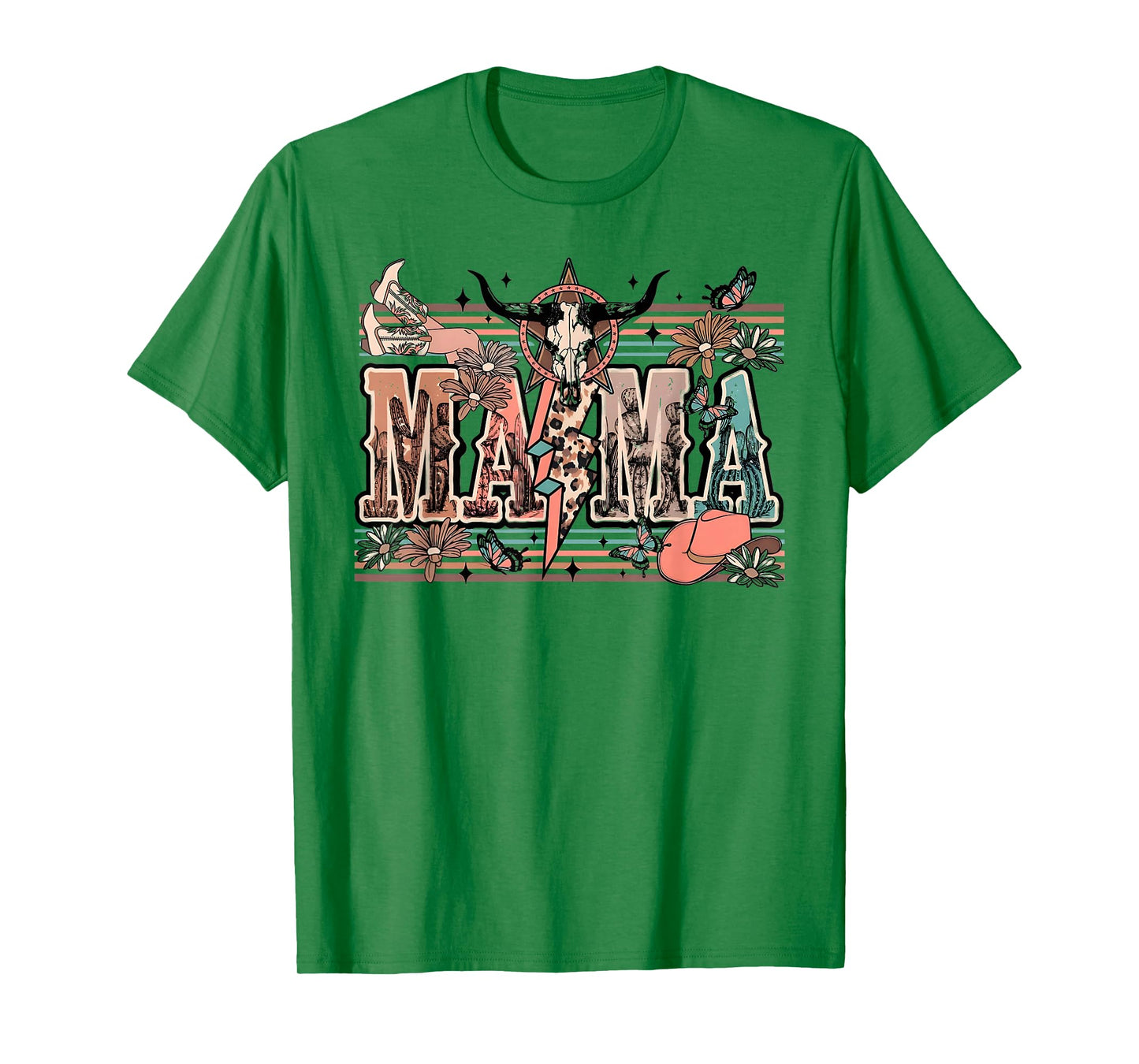 Mama Western Country Cow Skull Cowhide Mom Hippies Mama T-Shirt