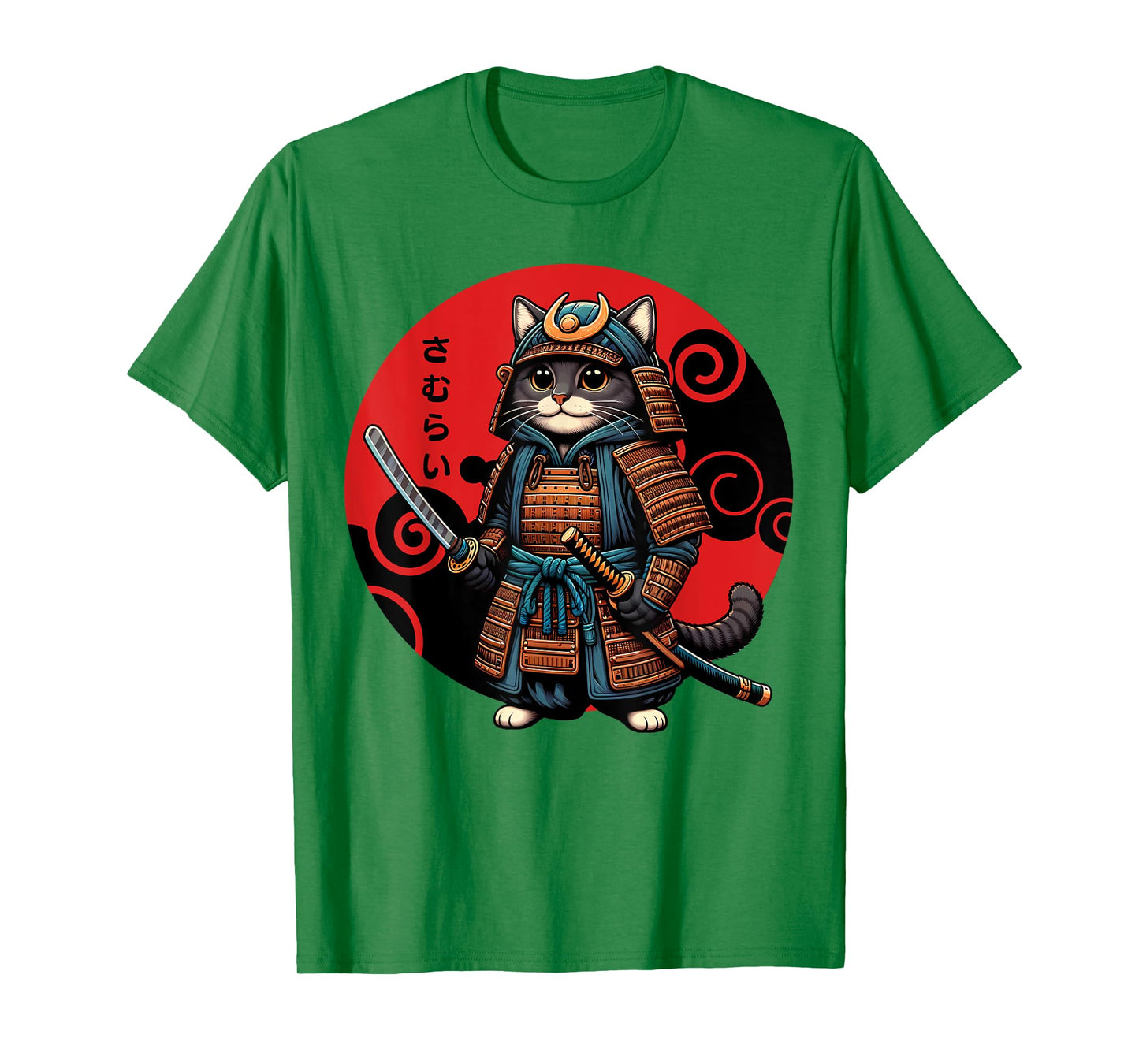 Funny Cute Samurai Cat Japanese Parody Katana Fighter Anime T-Shirt for Men Women Kids