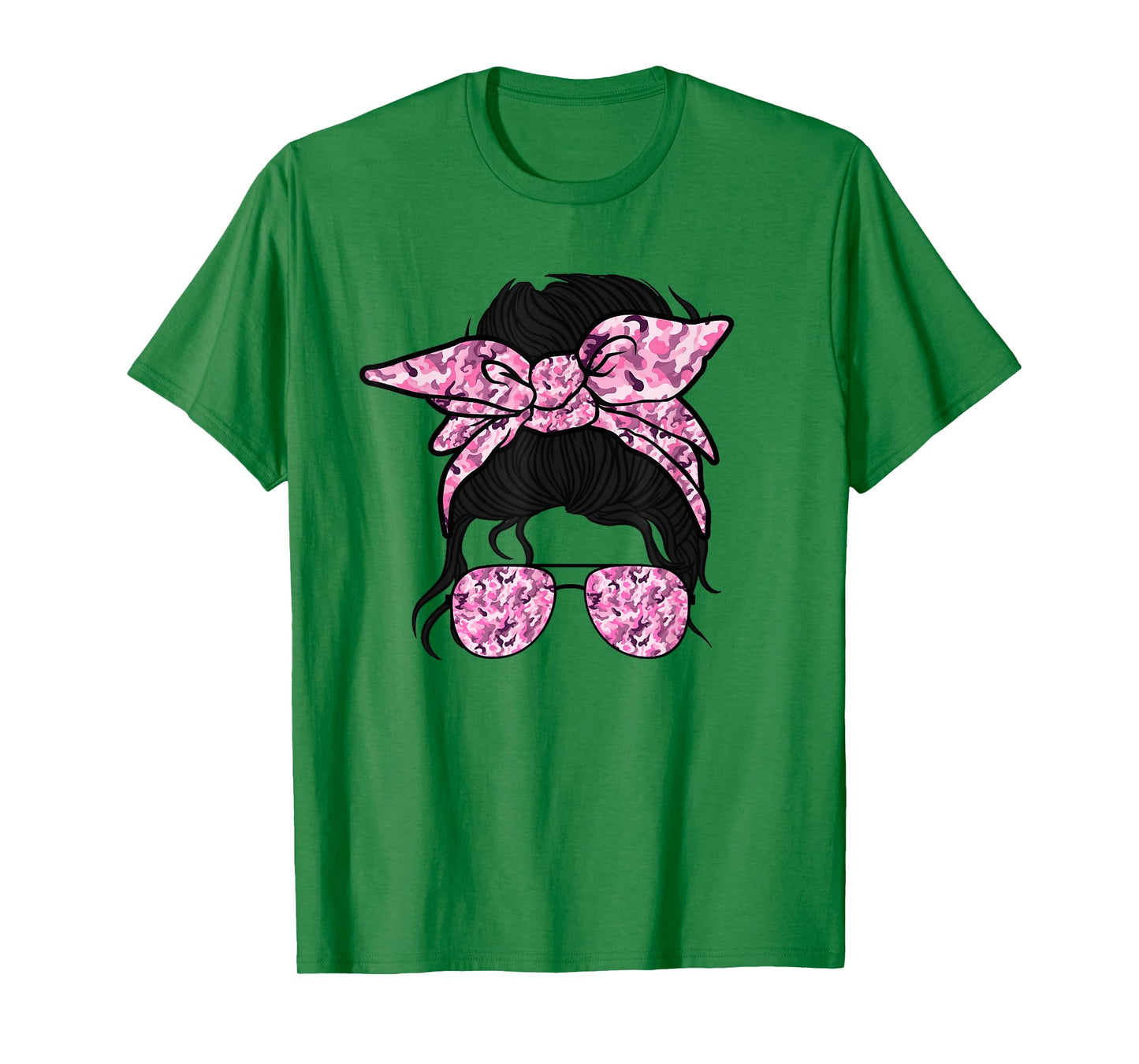 Pink Camouflage Camo Messy Bun Hunting For Girls Women Kids T-Shirt