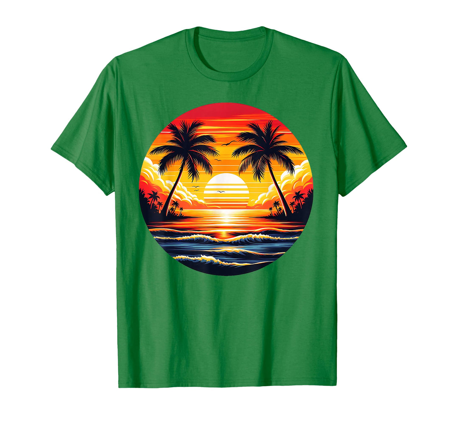 Vintage Beach Sunset Palm Tree 70s 80s Summer Vacation Retro T-Shirt